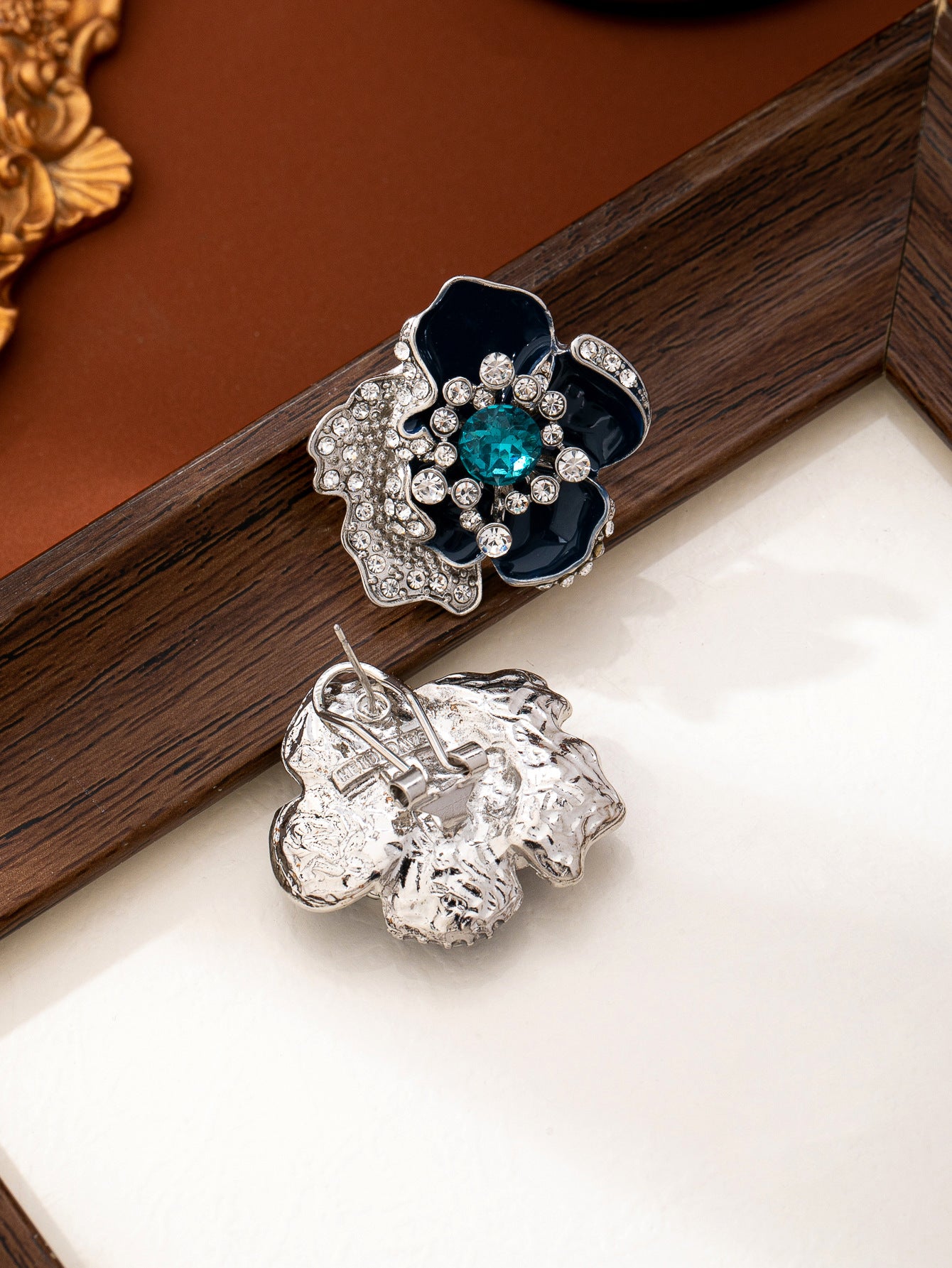 Multicolor Enamel Flowers Earrings For Women Featuring March Birthstone Aquamarine With Iron Ear Pins And Zinc Alloy Material