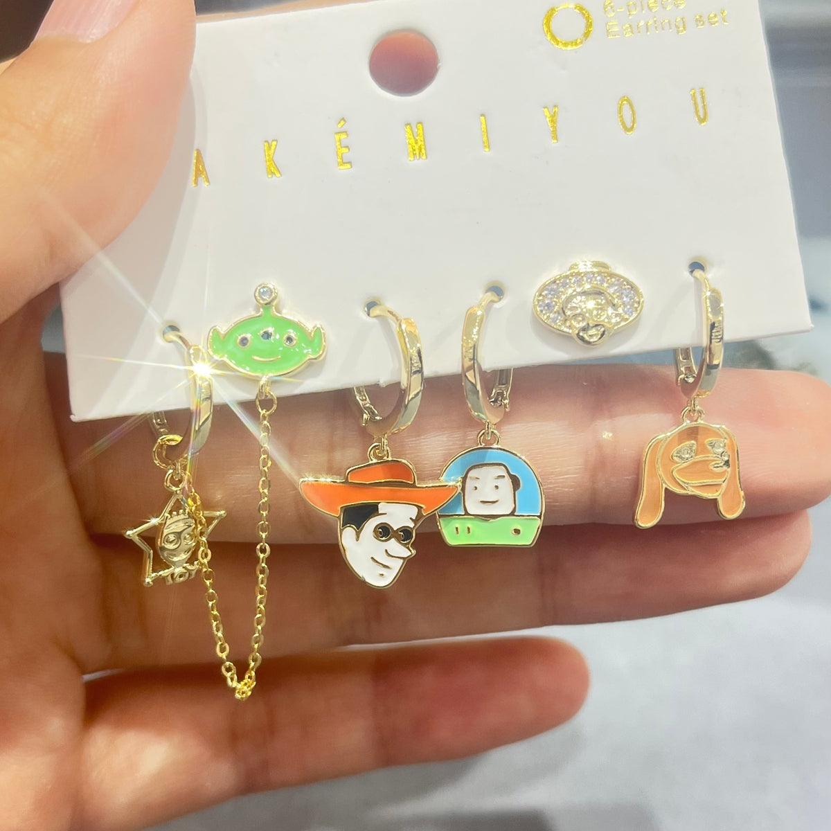 Cartoon Character Earrings For Women, Electroplated Copper With 14K Real Gold Plated And Zircon Inlay