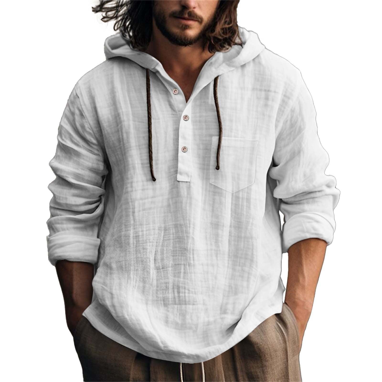 Solid Color Casual Long Sleeve Blouse With Folds In Cotton Fabric For Men