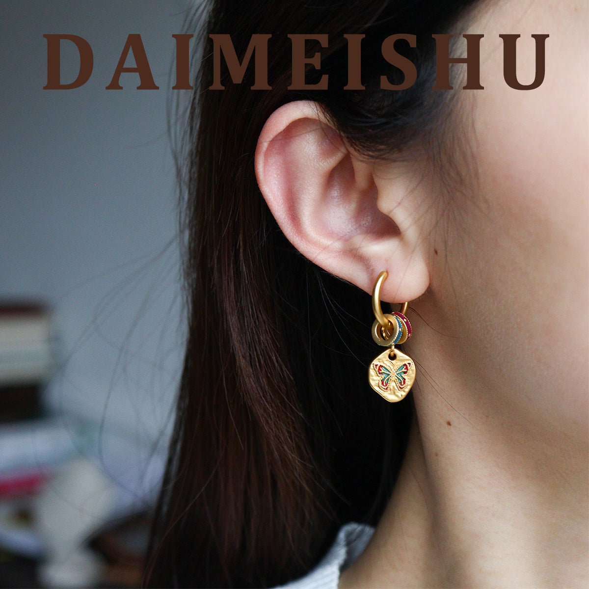 Butterfly Beading Necklace With Copper Pendant And Zircon Inlay, Unisex Handmade Chain In Colour