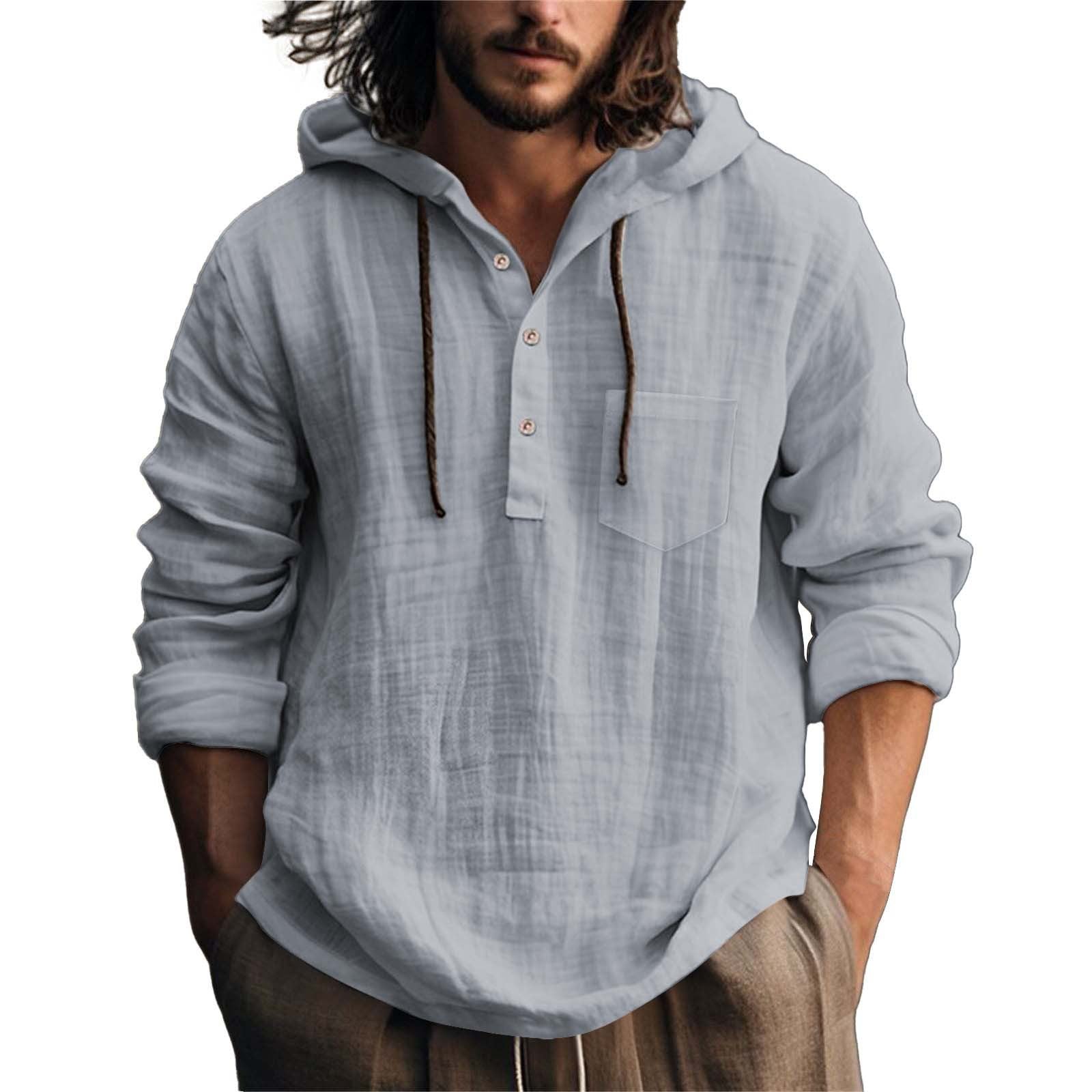 Solid Color Casual Long Sleeve Blouse With Folds In Cotton Fabric For Men
