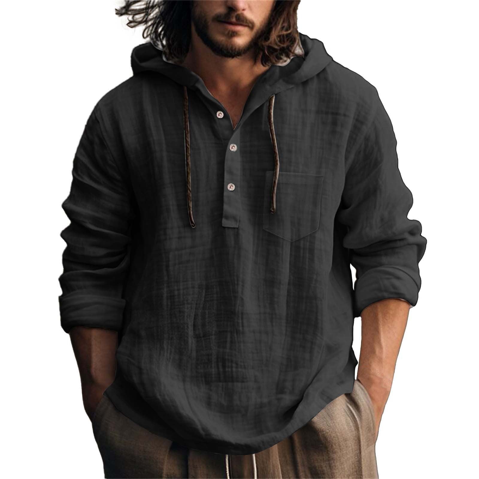 Solid Color Casual Long Sleeve Blouse With Folds In Cotton Fabric For Men