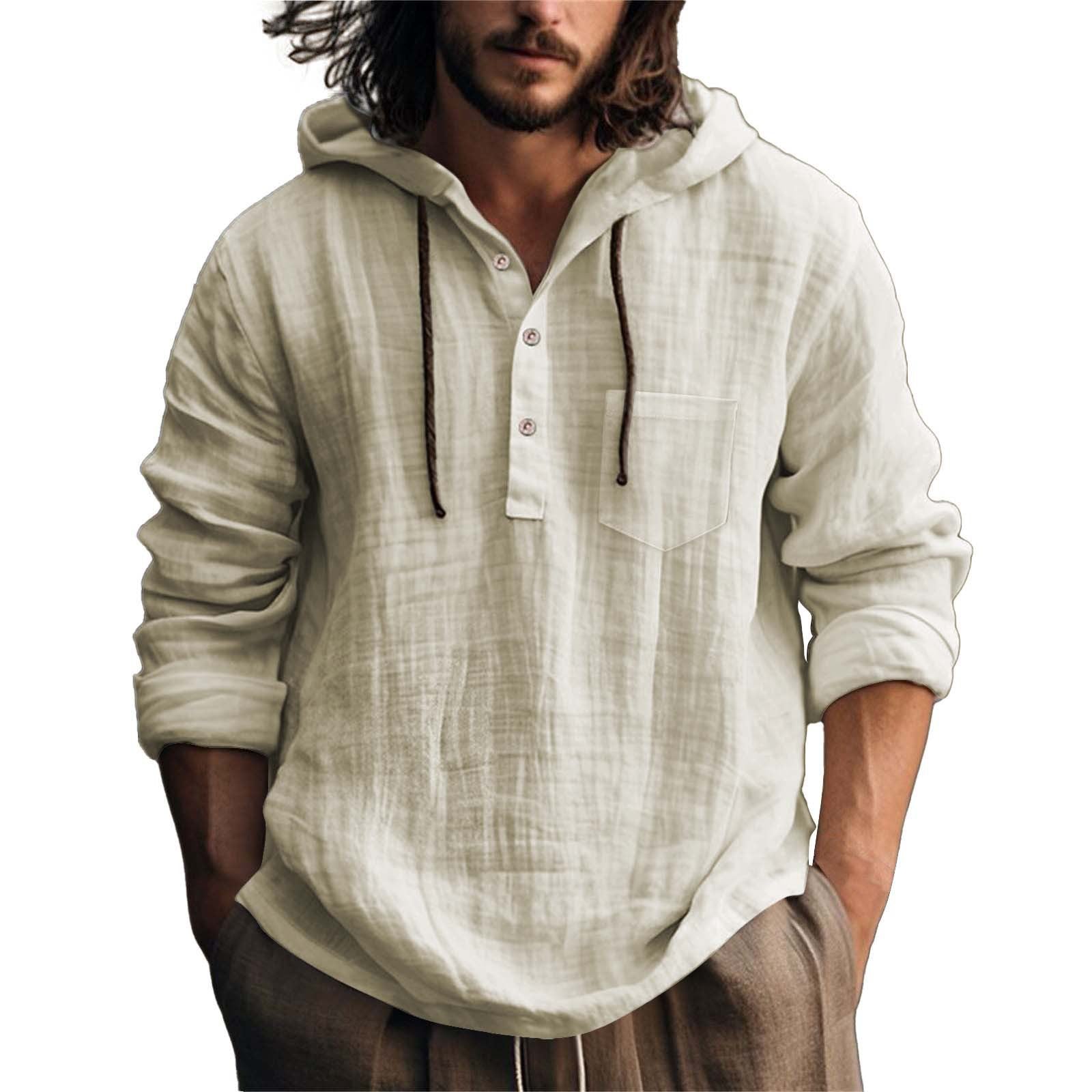 Solid Color Casual Long Sleeve Blouse With Folds In Cotton Fabric For Men
