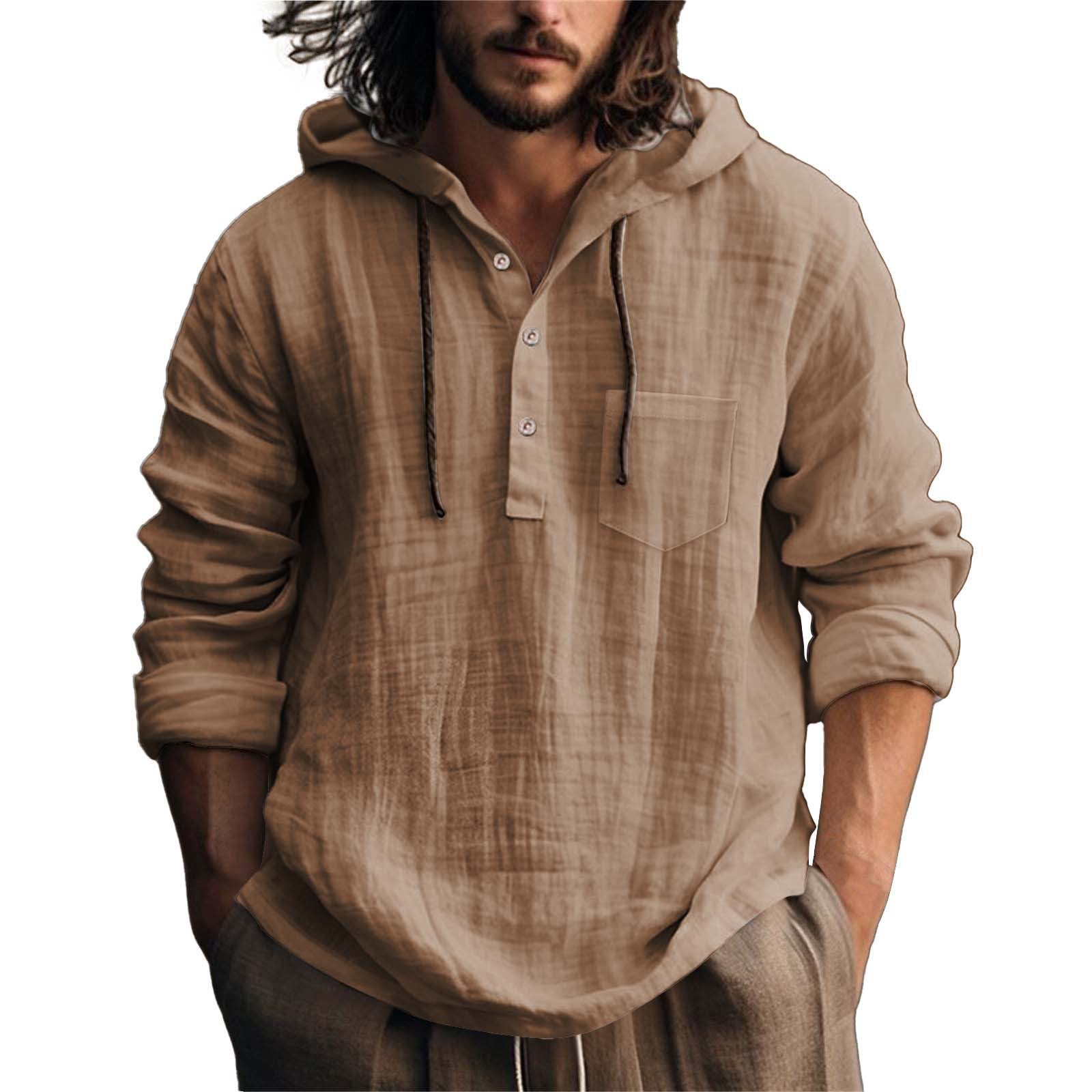 Solid Color Casual Long Sleeve Blouse With Folds In Cotton Fabric For Men