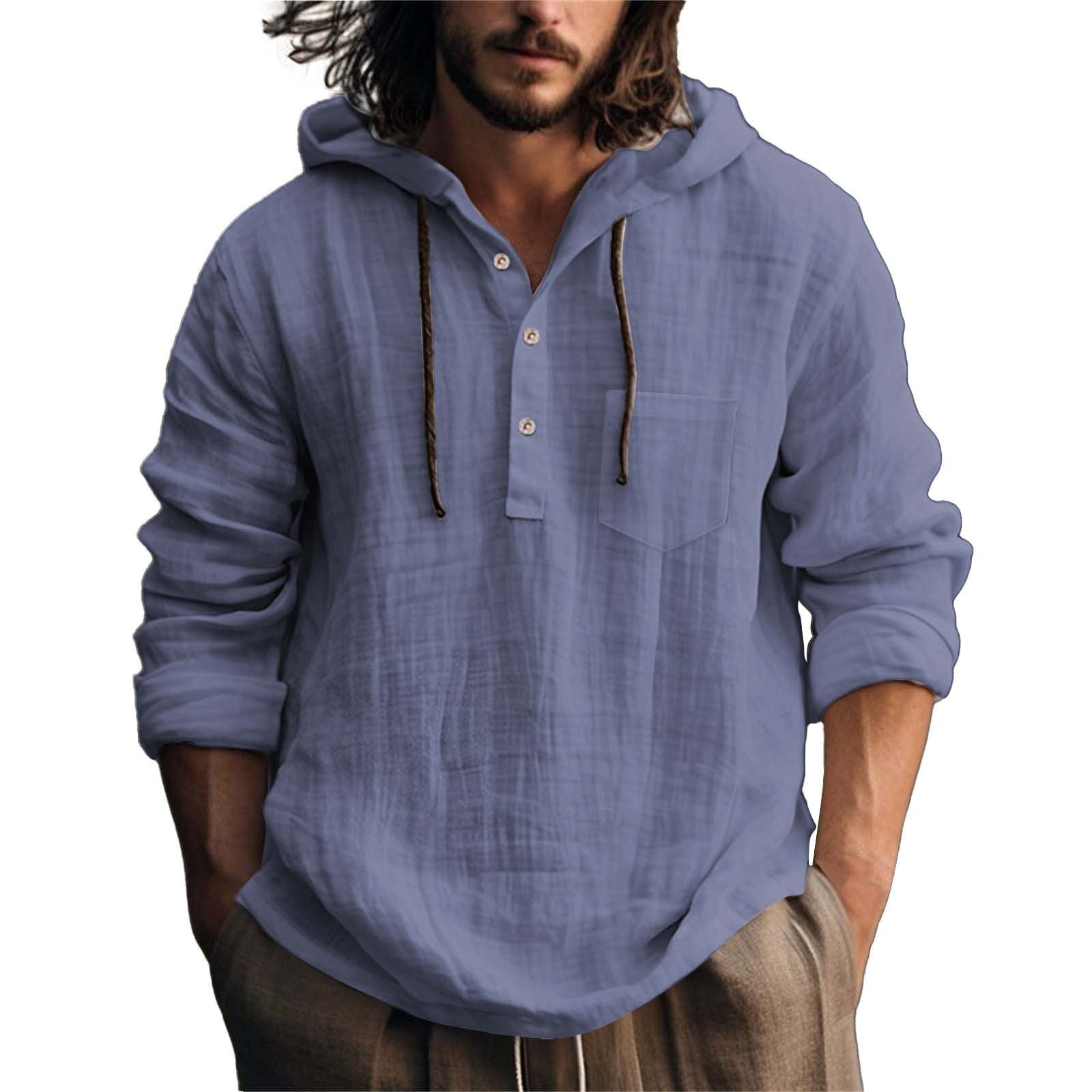 Solid Color Casual Long Sleeve Blouse With Folds In Cotton Fabric For Men