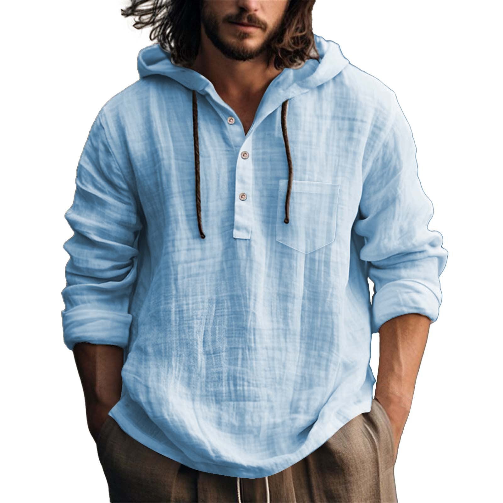 Solid Color Casual Long Sleeve Blouse With Folds In Cotton Fabric For Men