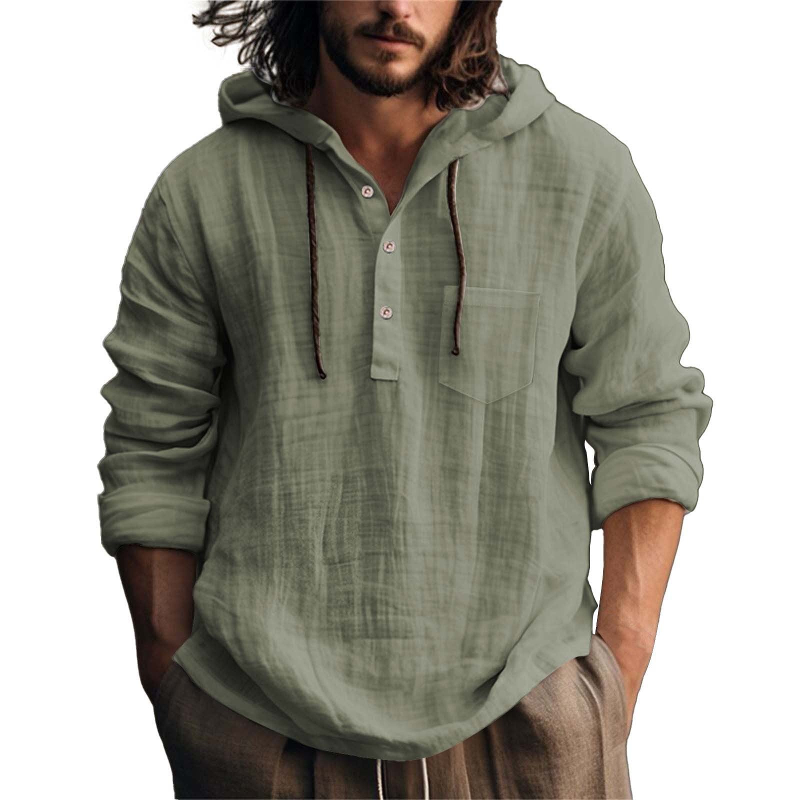 Solid Color Casual Long Sleeve Blouse With Folds In Cotton Fabric For Men