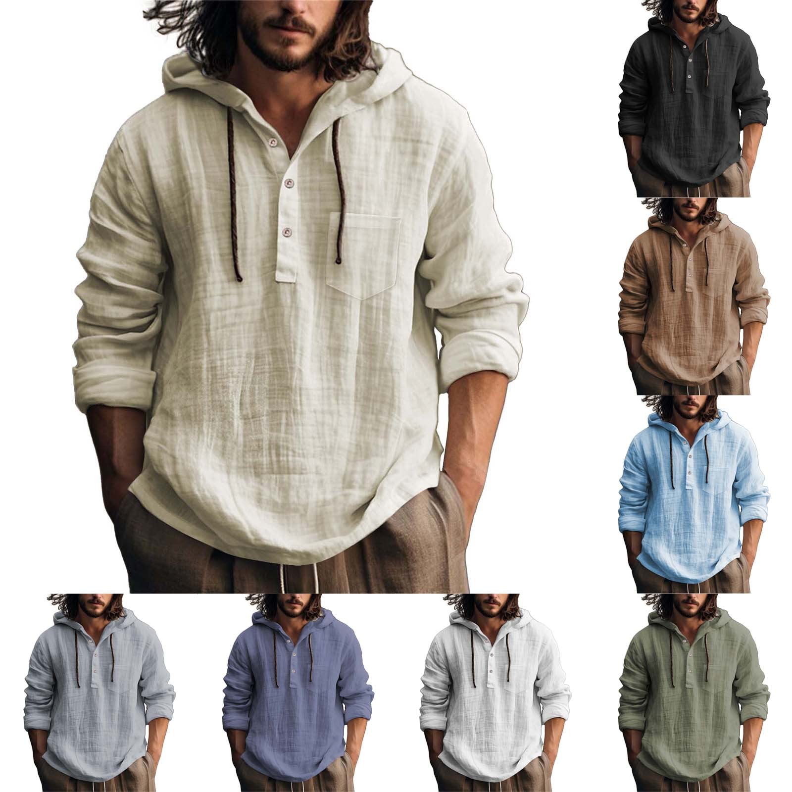 Solid Color Casual Long Sleeve Blouse With Folds In Cotton Fabric For Men