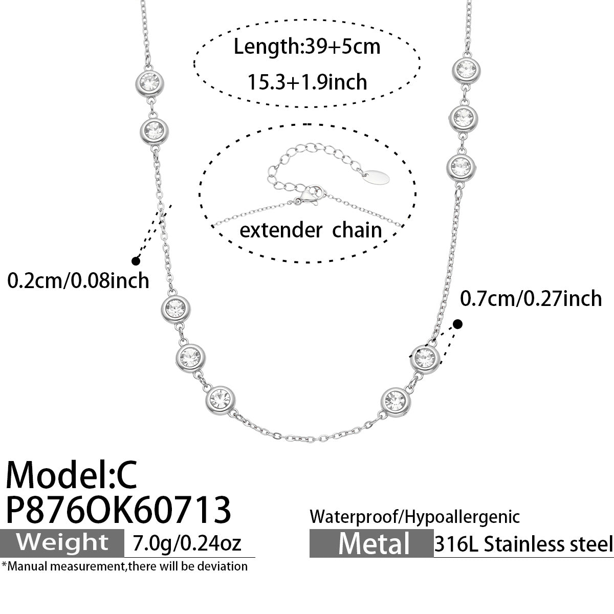 IG Style Geometric Necklace With Bezel Setting, 18K Gold Plated 316 Stainless Steel Chain Featuring Zircon Inlay And PVD Coating