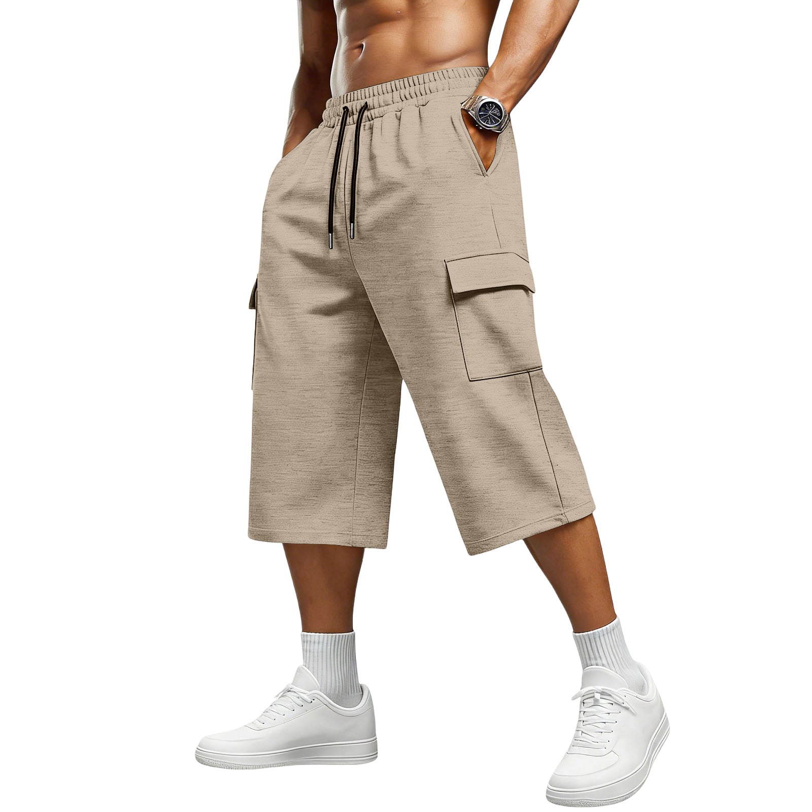 Men's Sport Calf-Length Shorts In Polyester Fabric With Jacquard Craftsmanship For Active Wear