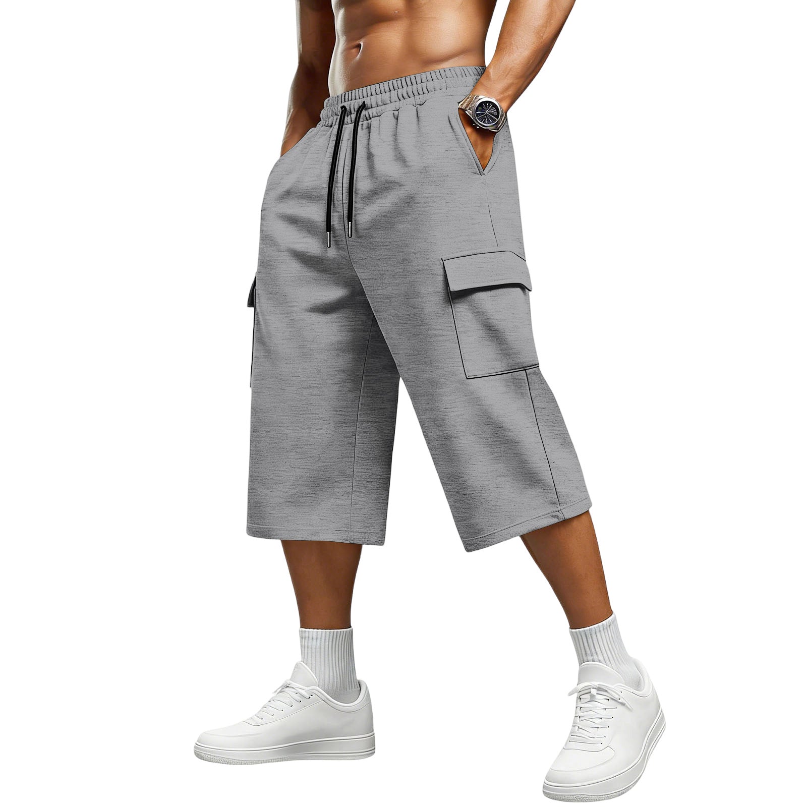 Men's Sport Calf-Length Shorts In Polyester Fabric With Jacquard Craftsmanship For Active Wear