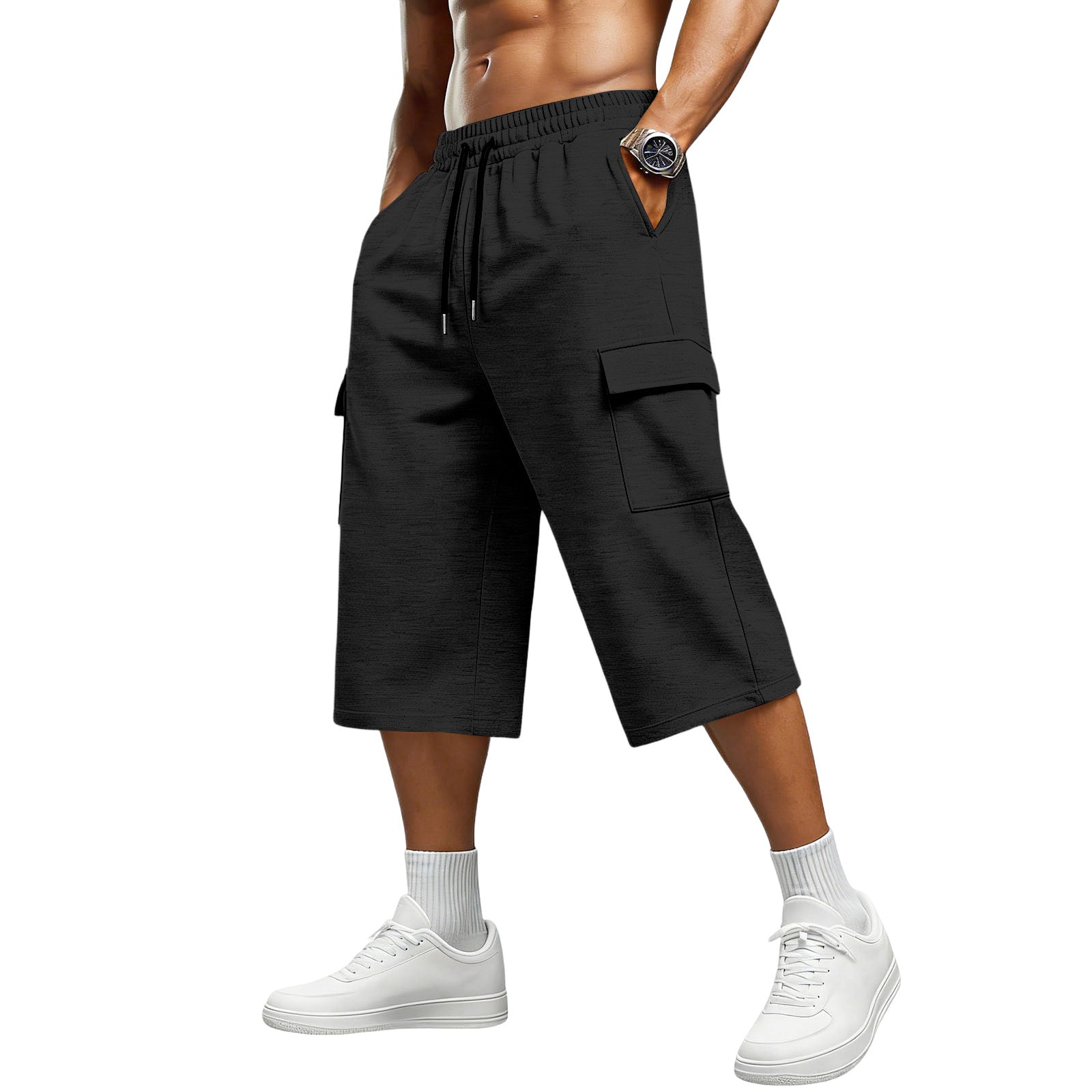 Men's Sport Calf-Length Shorts In Polyester Fabric With Jacquard Craftsmanship For Active Wear
