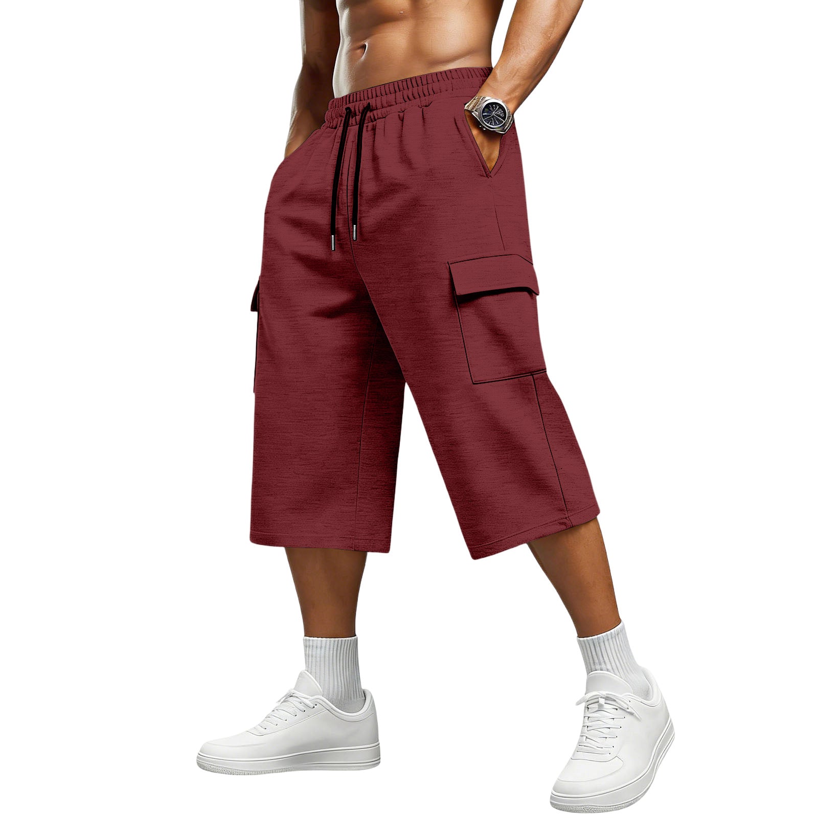 Men's Sport Calf-Length Shorts In Polyester Fabric With Jacquard Craftsmanship For Active Wear