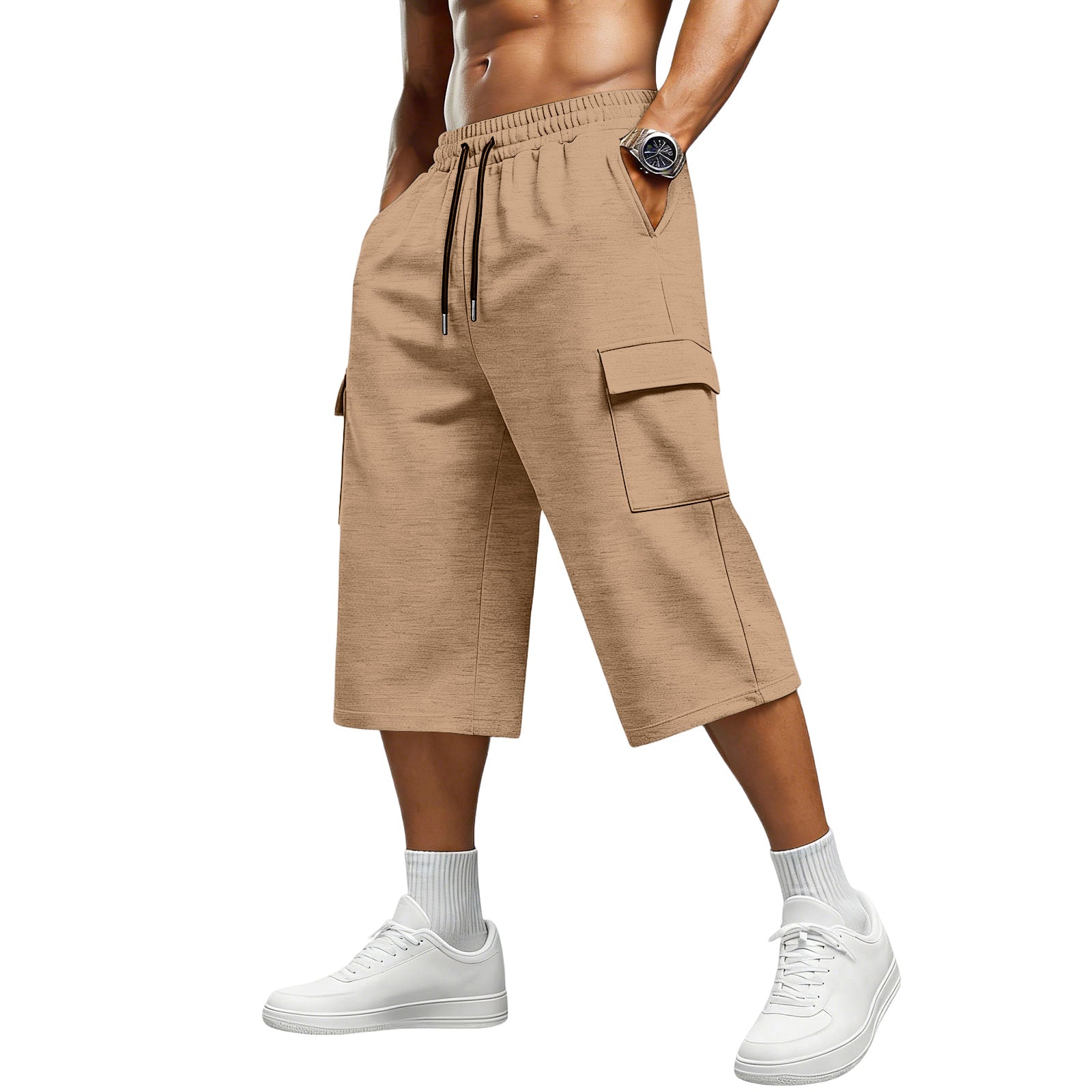 Men's Sport Calf-Length Shorts In Polyester Fabric With Jacquard Craftsmanship For Active Wear
