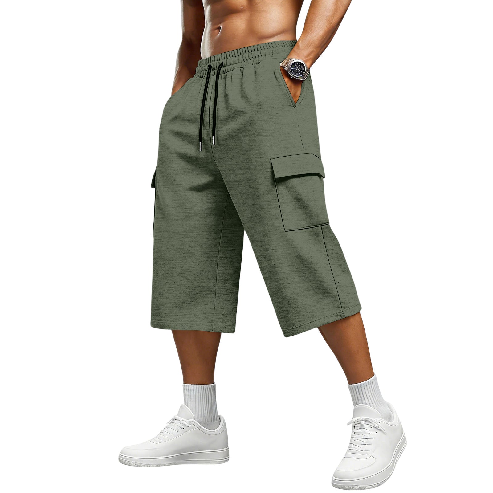 Men's Sport Calf-Length Shorts In Polyester Fabric With Jacquard Craftsmanship For Active Wear