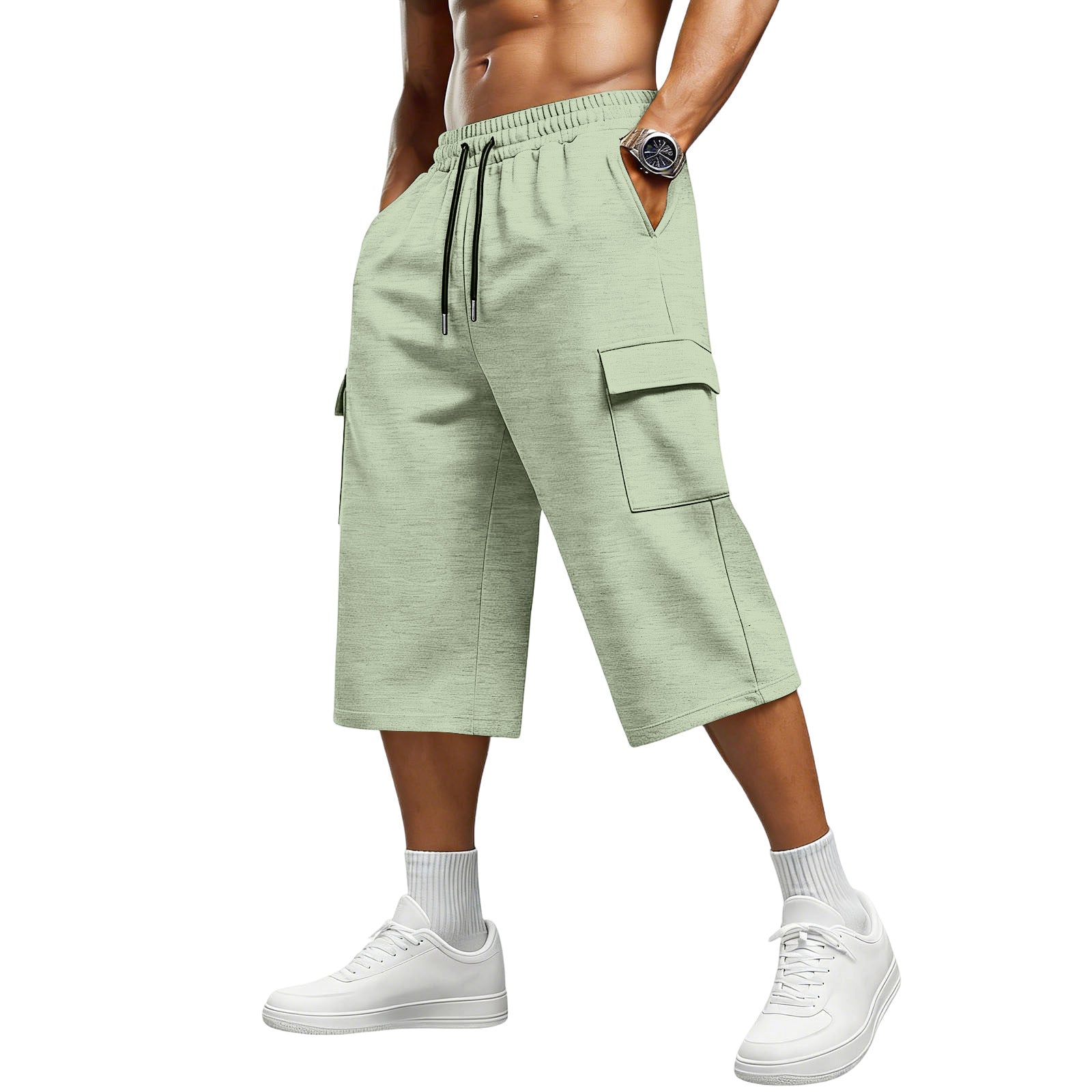 Men's Sport Calf-Length Shorts In Polyester Fabric With Jacquard Craftsmanship For Active Wear