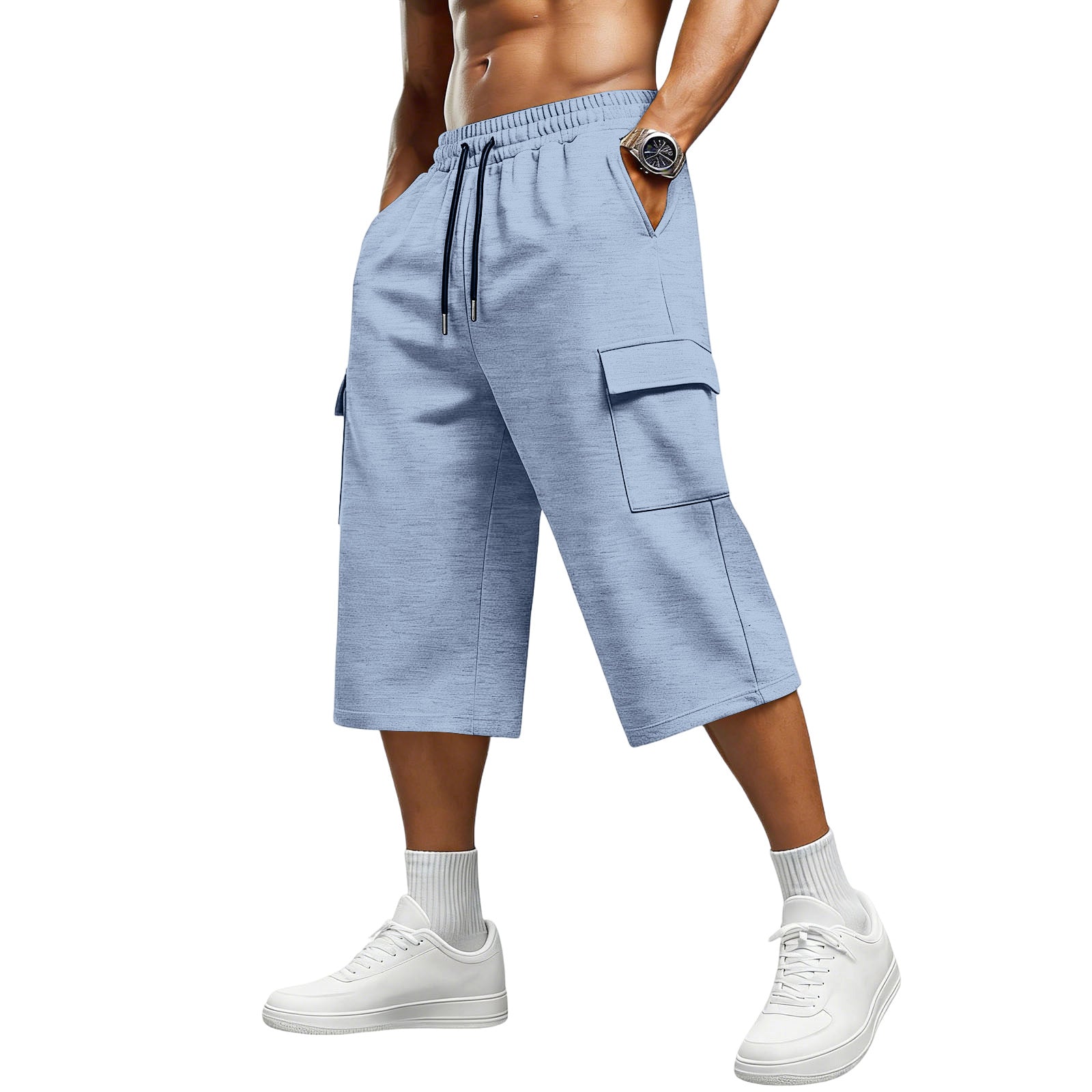 Men's Sport Calf-Length Shorts In Polyester Fabric With Jacquard Craftsmanship For Active Wear