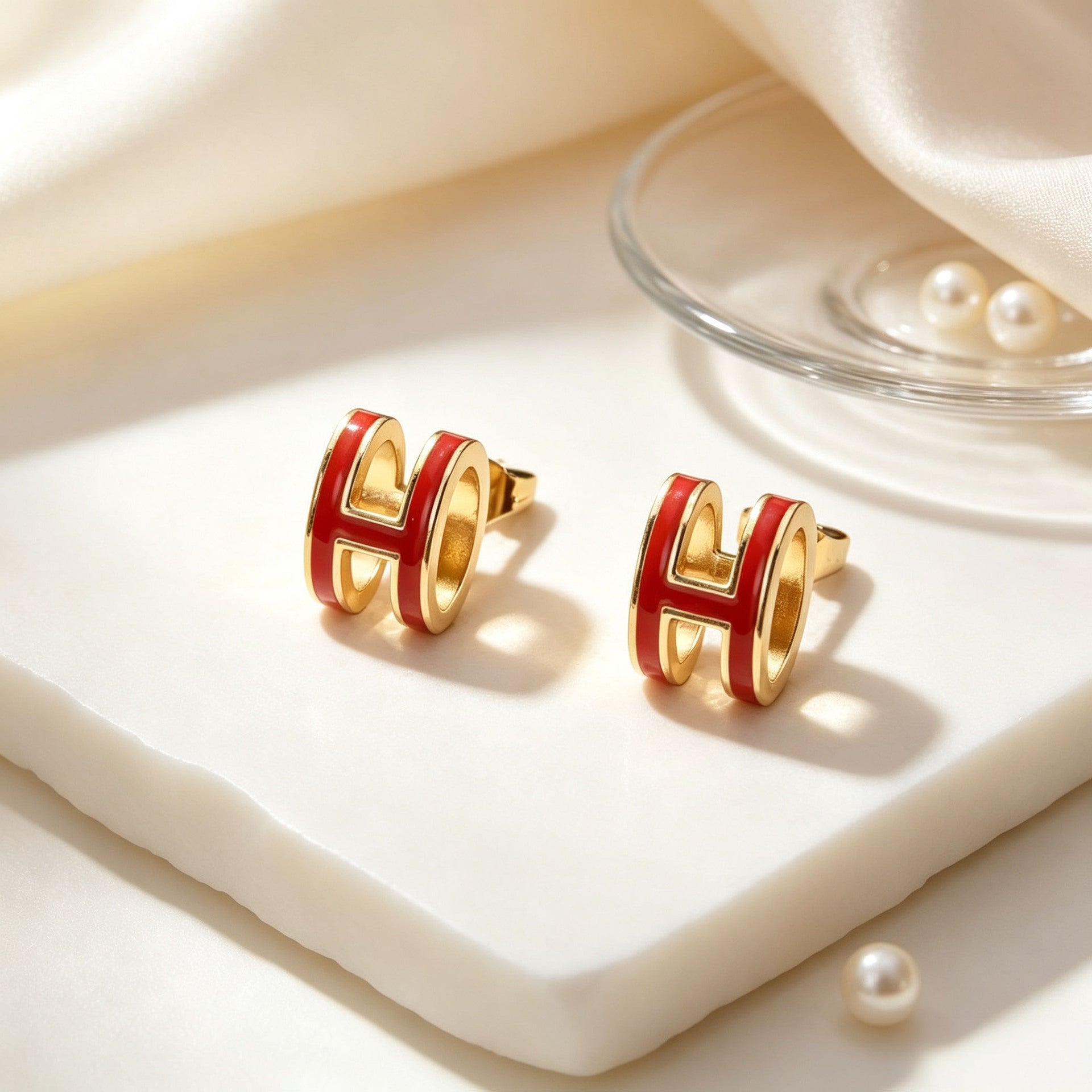 Enamel Letter Stud Earrings For Women Featuring Durable 304 Stainless Steel Posts In Colour