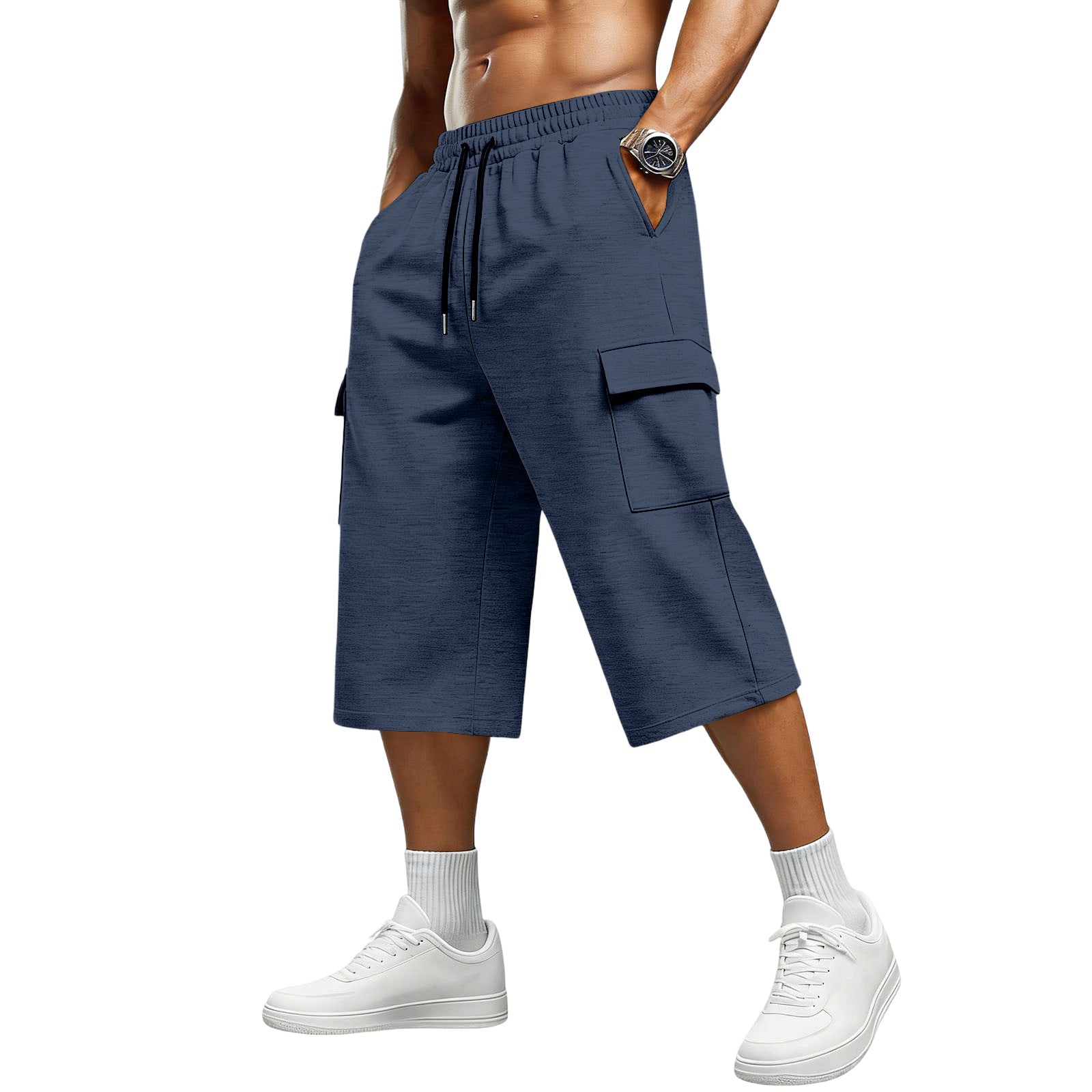 Men's Sport Calf-Length Shorts In Polyester Fabric With Jacquard Craftsmanship For Active Wear