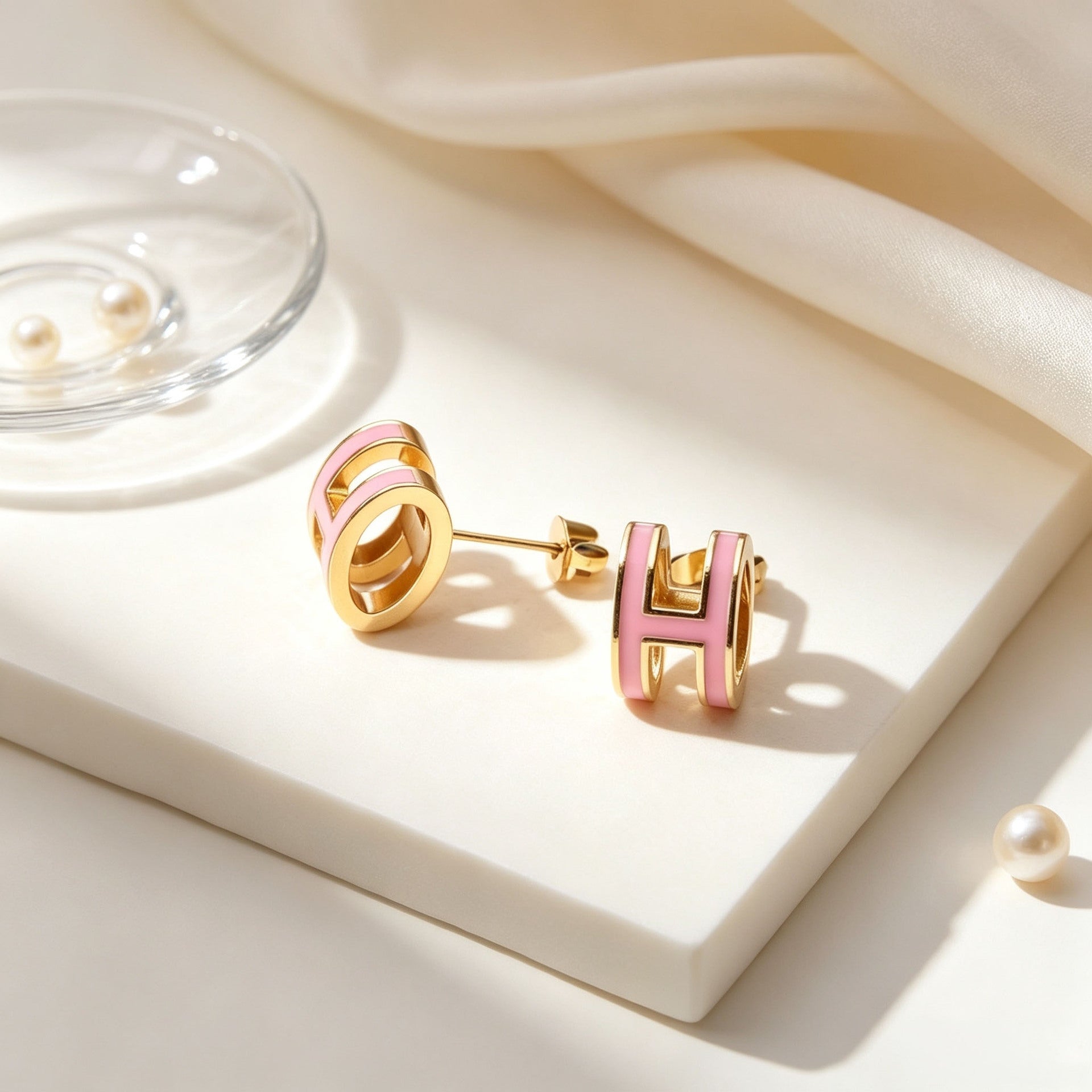 Enamel Letter Stud Earrings For Women Featuring Durable 304 Stainless Steel Posts In Colour