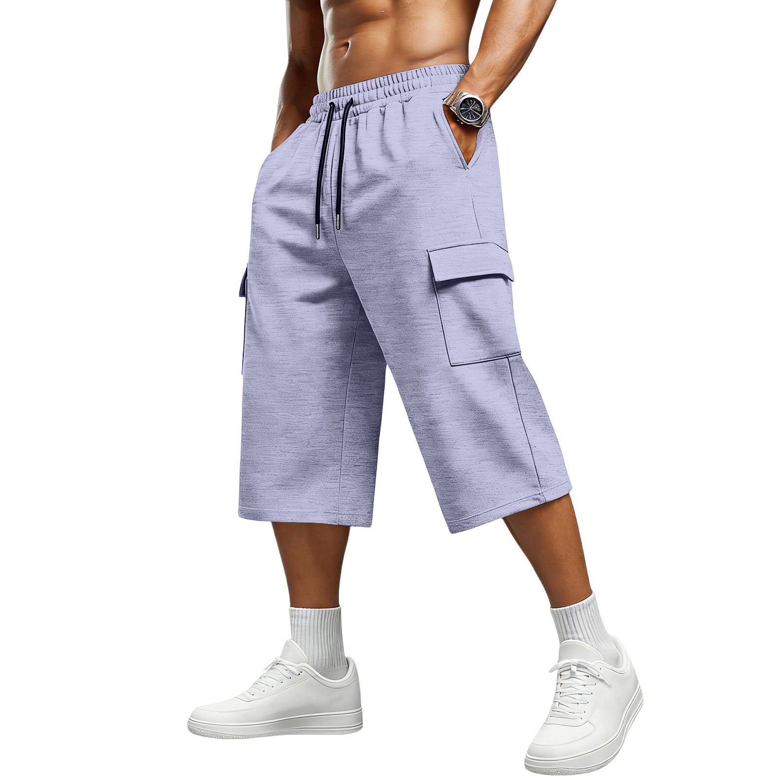 Men's Sport Calf-Length Shorts In Polyester Fabric With Jacquard Craftsmanship For Active Wear