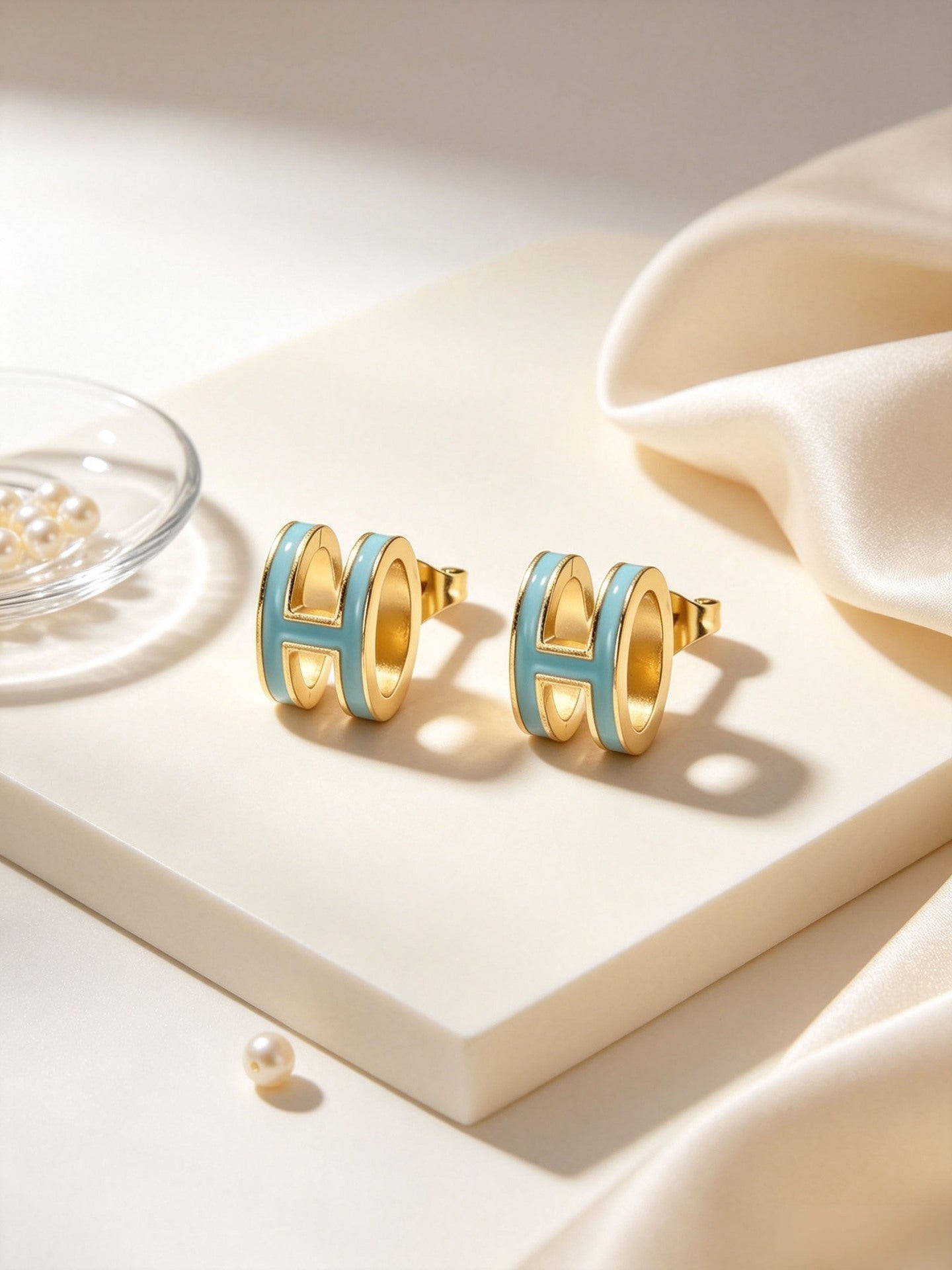Enamel Letter Stud Earrings For Women Featuring Durable 304 Stainless Steel Posts In Colour