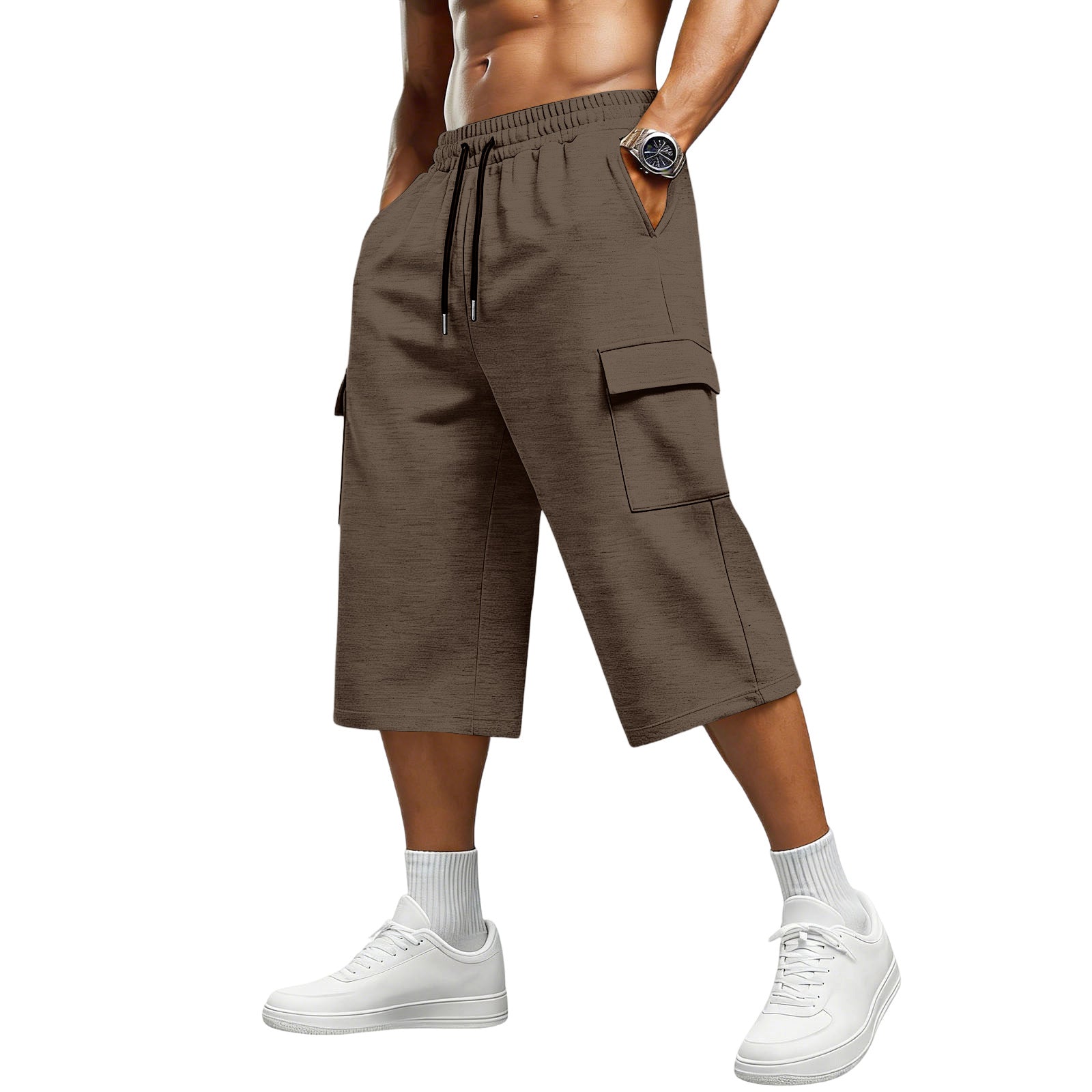 Men's Sport Calf-Length Shorts In Polyester Fabric With Jacquard Craftsmanship For Active Wear