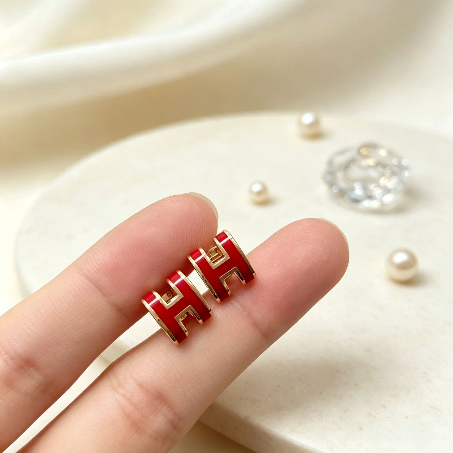 Enamel Letter Stud Earrings For Women Featuring Durable 304 Stainless Steel Posts In Colour