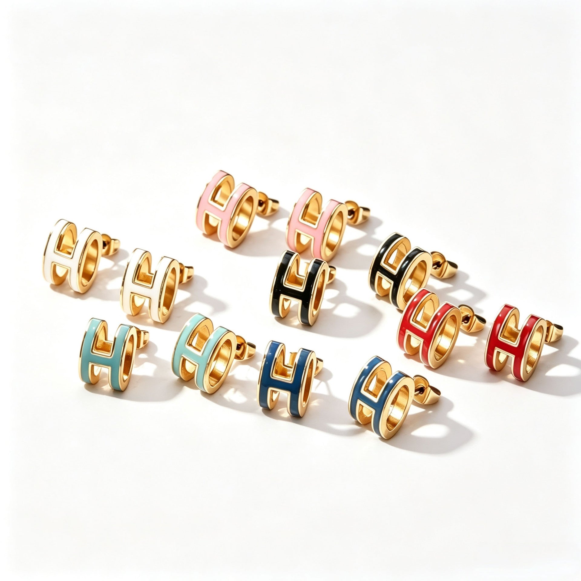 Enamel Letter Stud Earrings For Women Featuring Durable 304 Stainless Steel Posts In Colour
