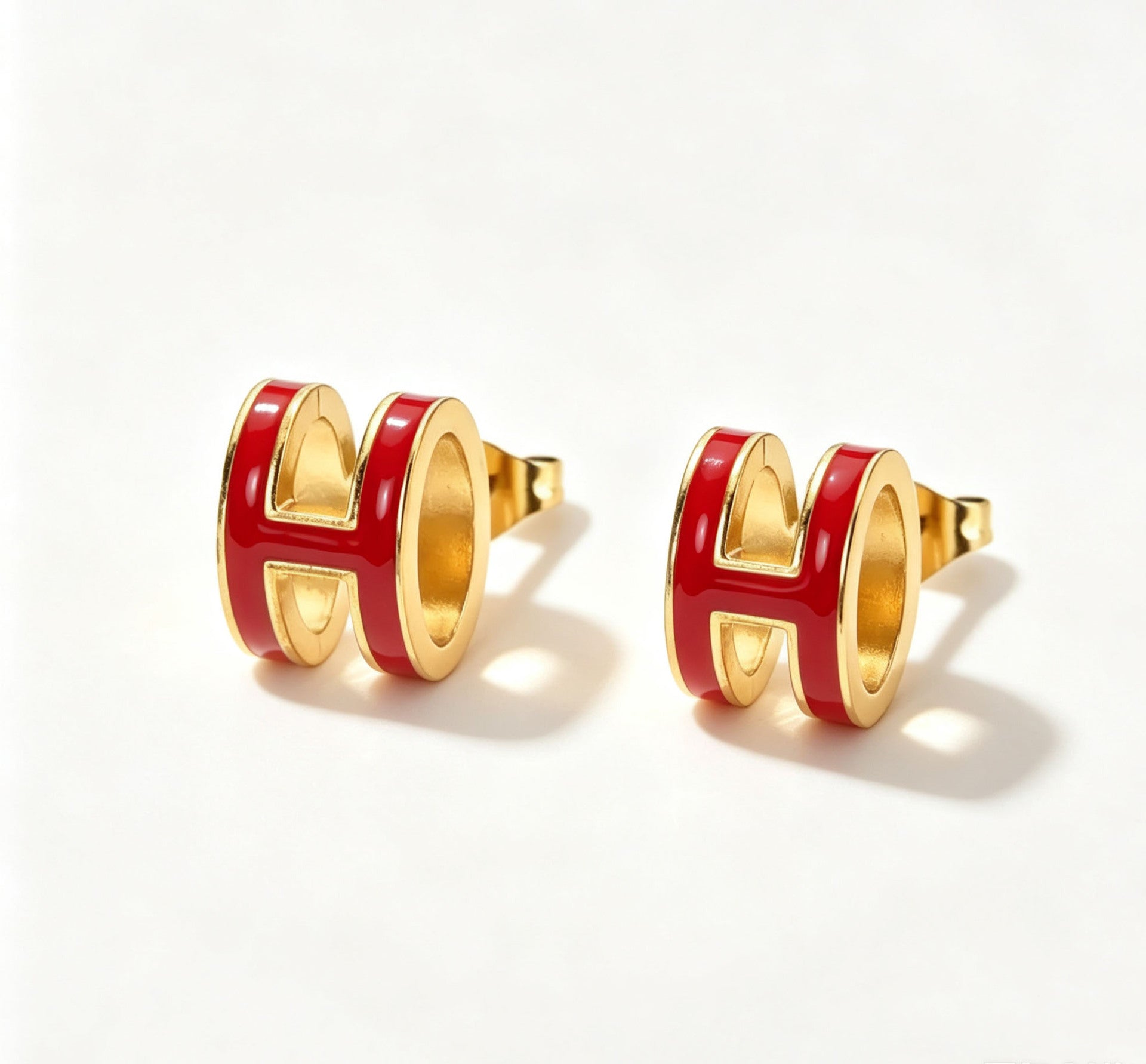 Enamel Letter Stud Earrings For Women Featuring Durable 304 Stainless Steel Posts In Colour
