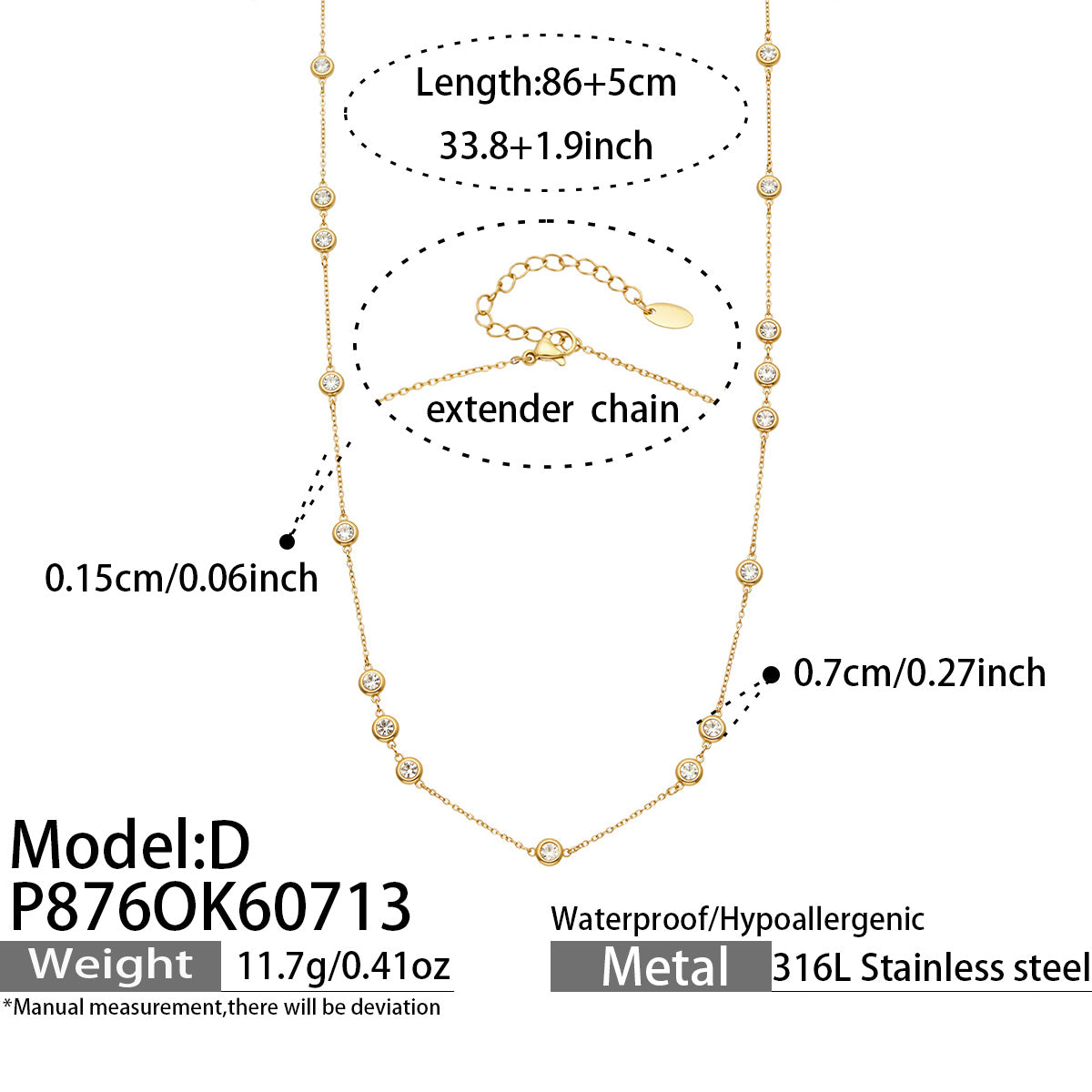 IG Style Geometric Necklace With Bezel Setting, 18K Gold Plated 316 Stainless Steel Chain Featuring Zircon Inlay And PVD Coating