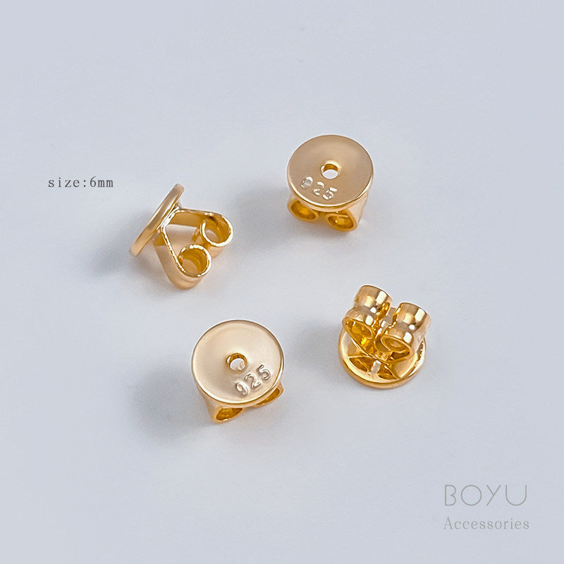 2 PCS 6mm Brass Ear Nuts With Electroplated 18K Real Gold Plating For Jewelry Making