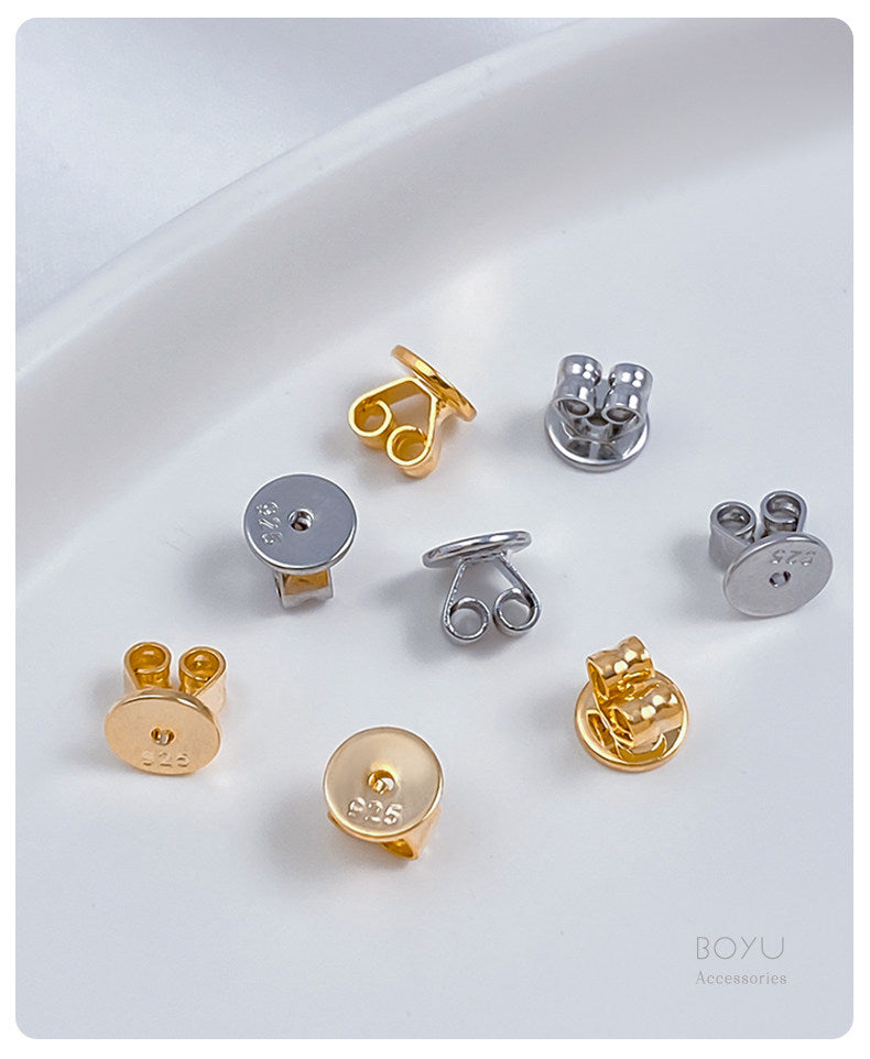 2 PCS 6mm Brass Ear Nuts With Electroplated 18K Real Gold Plating For Jewelry Making