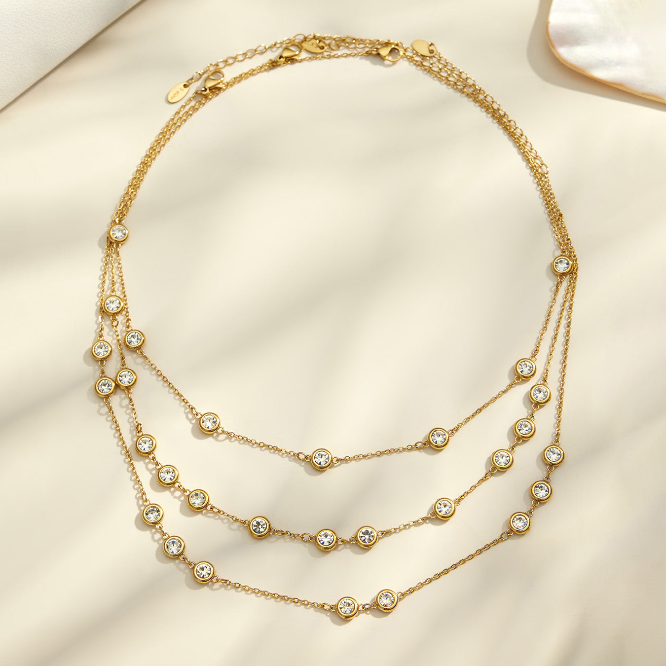 IG Style Geometric Necklace With Bezel Setting, 18K Gold Plated 316 Stainless Steel Chain Featuring Zircon Inlay And PVD Coating