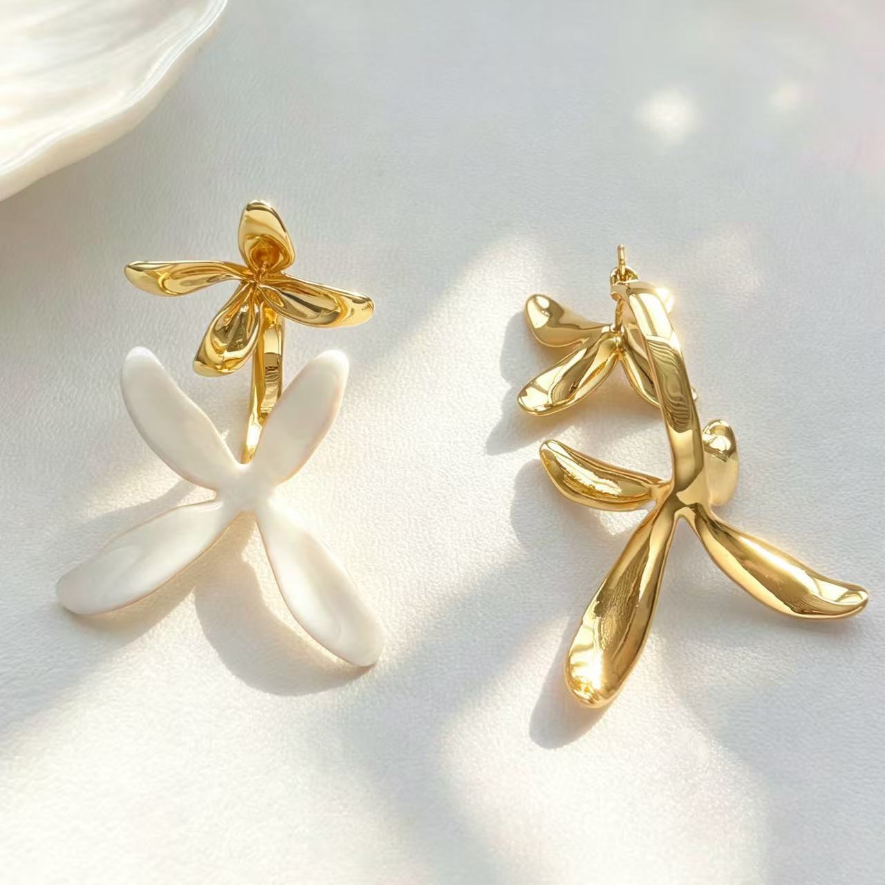 Real Gold Plated Enamel Flowers Stud Earrings With 925 Sterling Silver Posts, Cute Style For Women