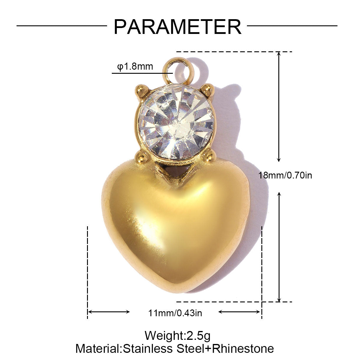 Lucky Heart Pendant 3 PCS Set In 304 Stainless Steel With 18K Real Gold Plating 0.03-0.05µm Thickness