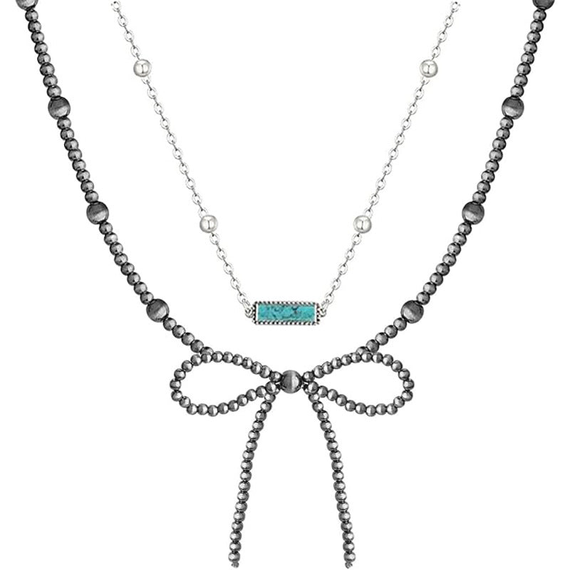 Ethnic Style Bow Tie Necklace For Women With Beading Craft And Beaded Chain Material