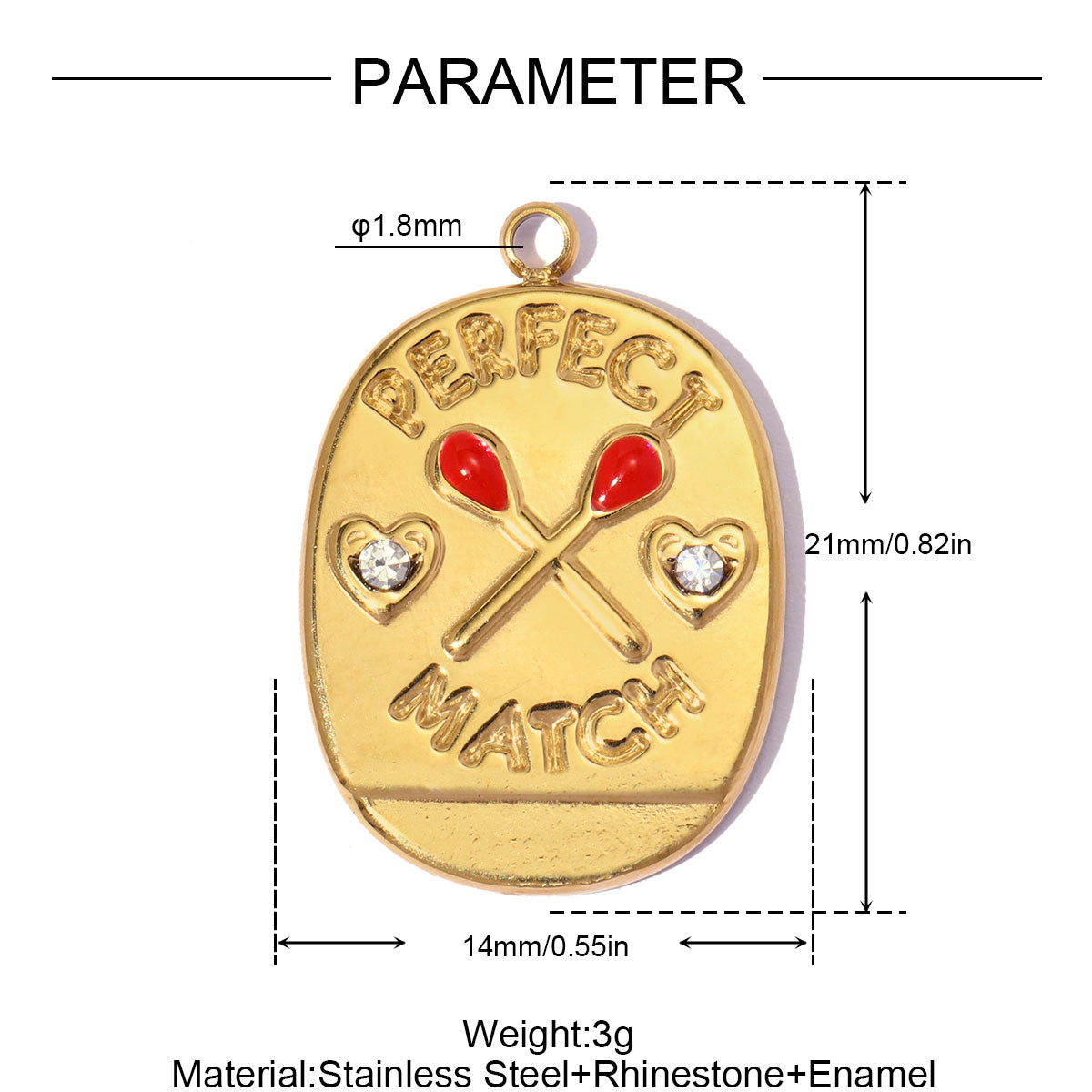 Lucky Heart Pendant 3 PCS Set In 304 Stainless Steel With 18K Real Gold Plating 0.03-0.05µm Thickness