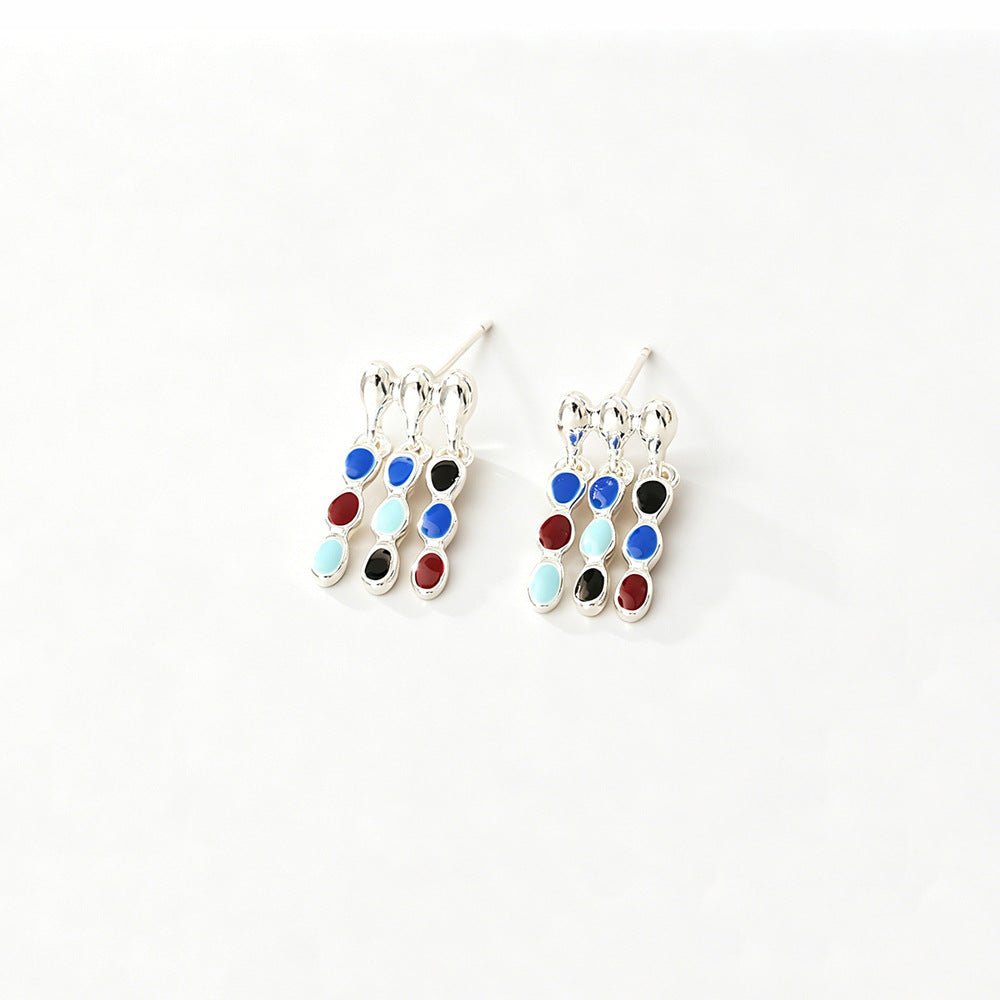 Elegant Tassel Stud Earrings With Enamel Craft, Copper Base, Real Gold Plated And 925 Sterling Silver Posts For Women
