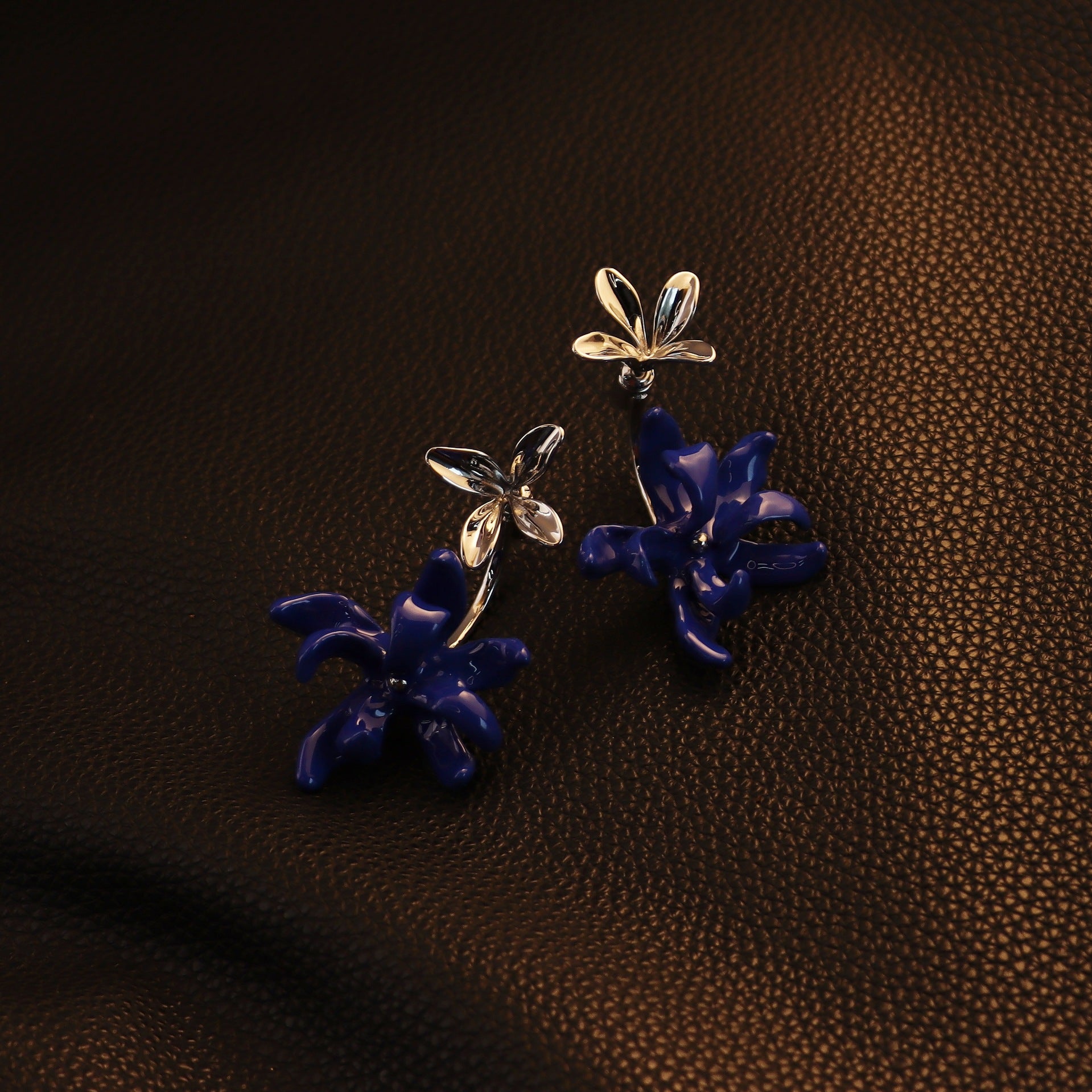 Flowers Enamel Stud Earrings In Copper With Real Gold Plated And 925 Sterling Silver Posts, Sweet Style For Women