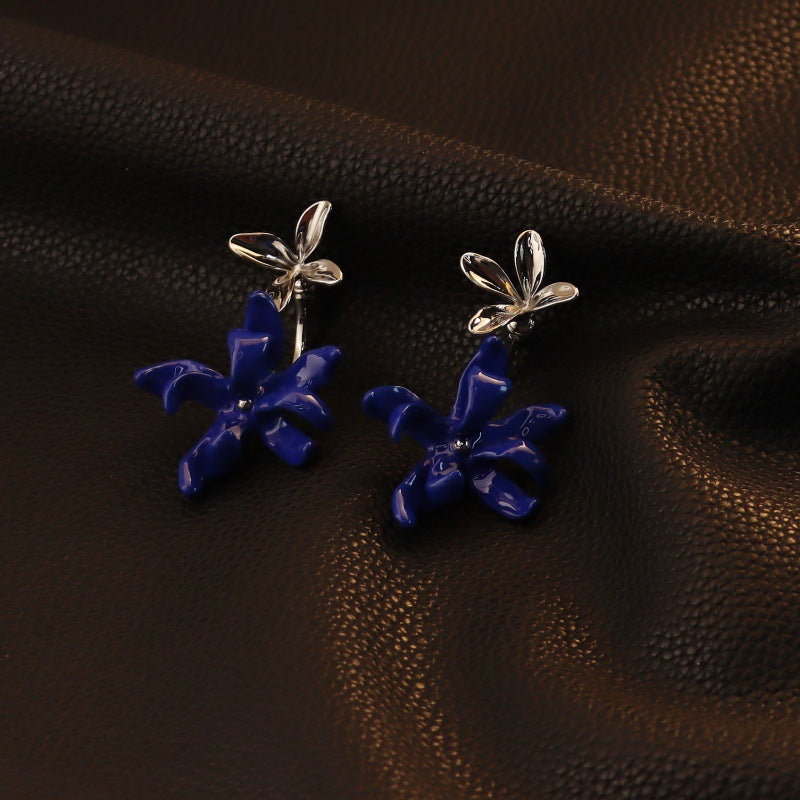 Flowers Enamel Stud Earrings In Copper With Real Gold Plated And 925 Sterling Silver Posts, Sweet Style For Women