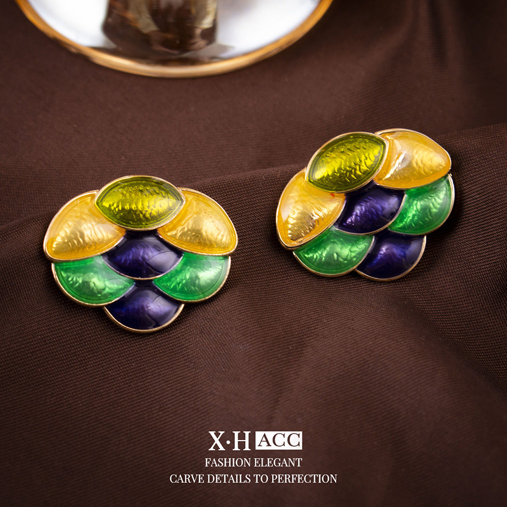Grape Enamel Stud Earrings For Women With 925 Sterling Silver Posts And Electroplated Alloy Design