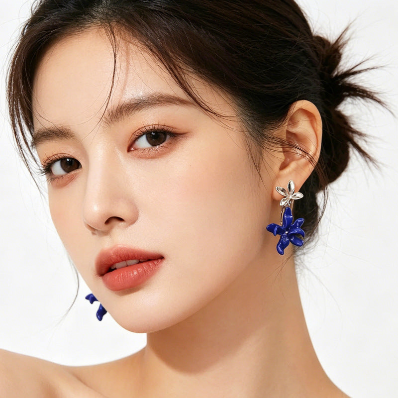 Flowers Enamel Stud Earrings In Copper With Real Gold Plated And 925 Sterling Silver Posts, Sweet Style For Women