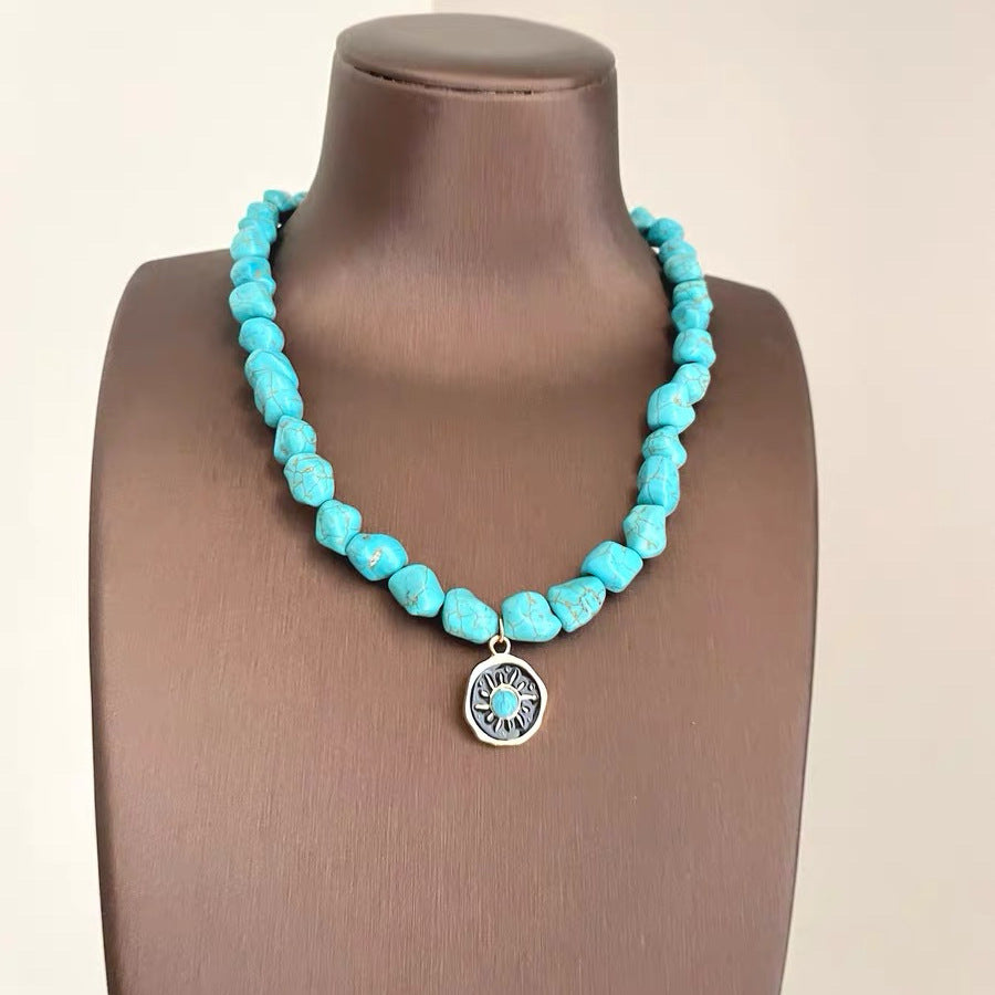 Handmade Maillard Style Sun Necklace For Women Featuring Alloy Pendant In Mixed Materials