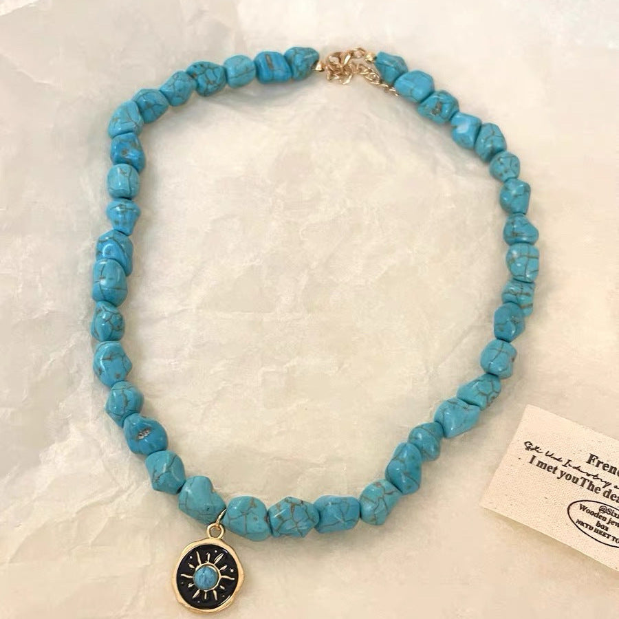 Handmade Maillard Style Sun Necklace For Women Featuring Alloy Pendant In Mixed Materials
