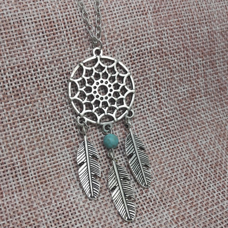 Bohemian Long Necklace With Tassel Craft And Turquoise Inlay, Alloy Pendant Material For Women