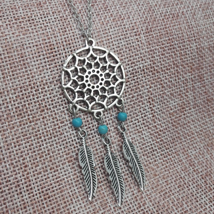 Bohemian Long Necklace With Tassel Craft And Turquoise Inlay, Alloy Pendant Material For Women
