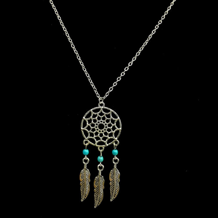 Bohemian Long Necklace With Tassel Craft And Turquoise Inlay, Alloy Pendant Material For Women
