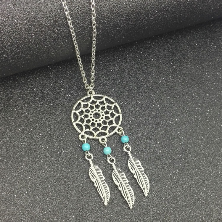 Bohemian Long Necklace With Tassel Craft And Turquoise Inlay, Alloy Pendant Material For Women