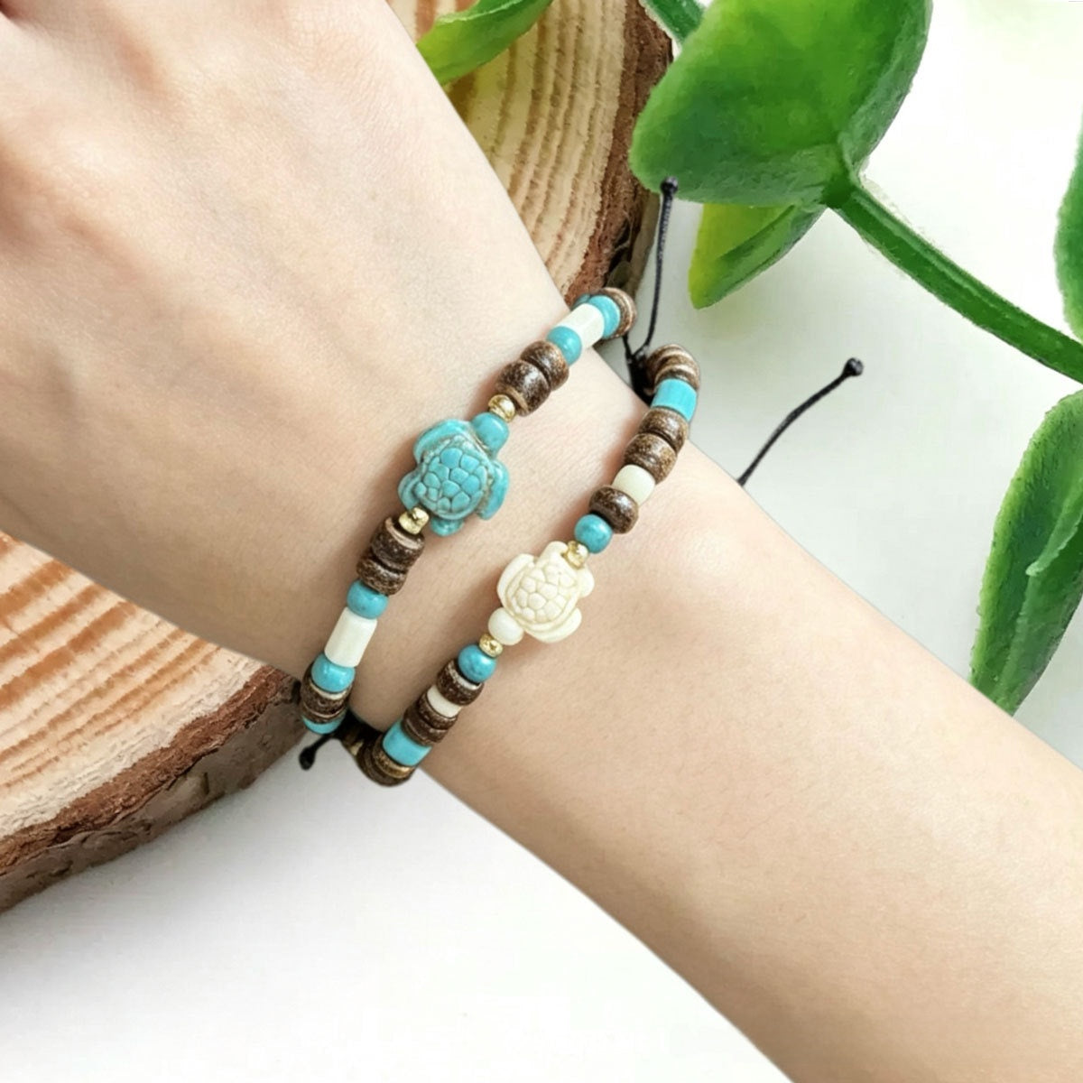Bohemian Tortoise Unisex Bracelet Featuring Turquoise Beading Inlay Material